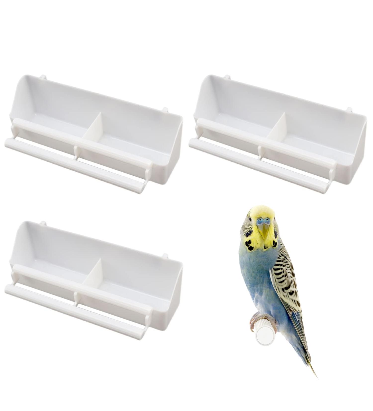 Bird Cage Feeder 3 Pcs Plastic Bird Cage Feeding Bowls Cups Hanging Parrot Water Food Feeder with Compartment and Bird Perch for Small Birds Pigeons Parakeet Canary Sparrow - Buy Online on SooperMarket.com