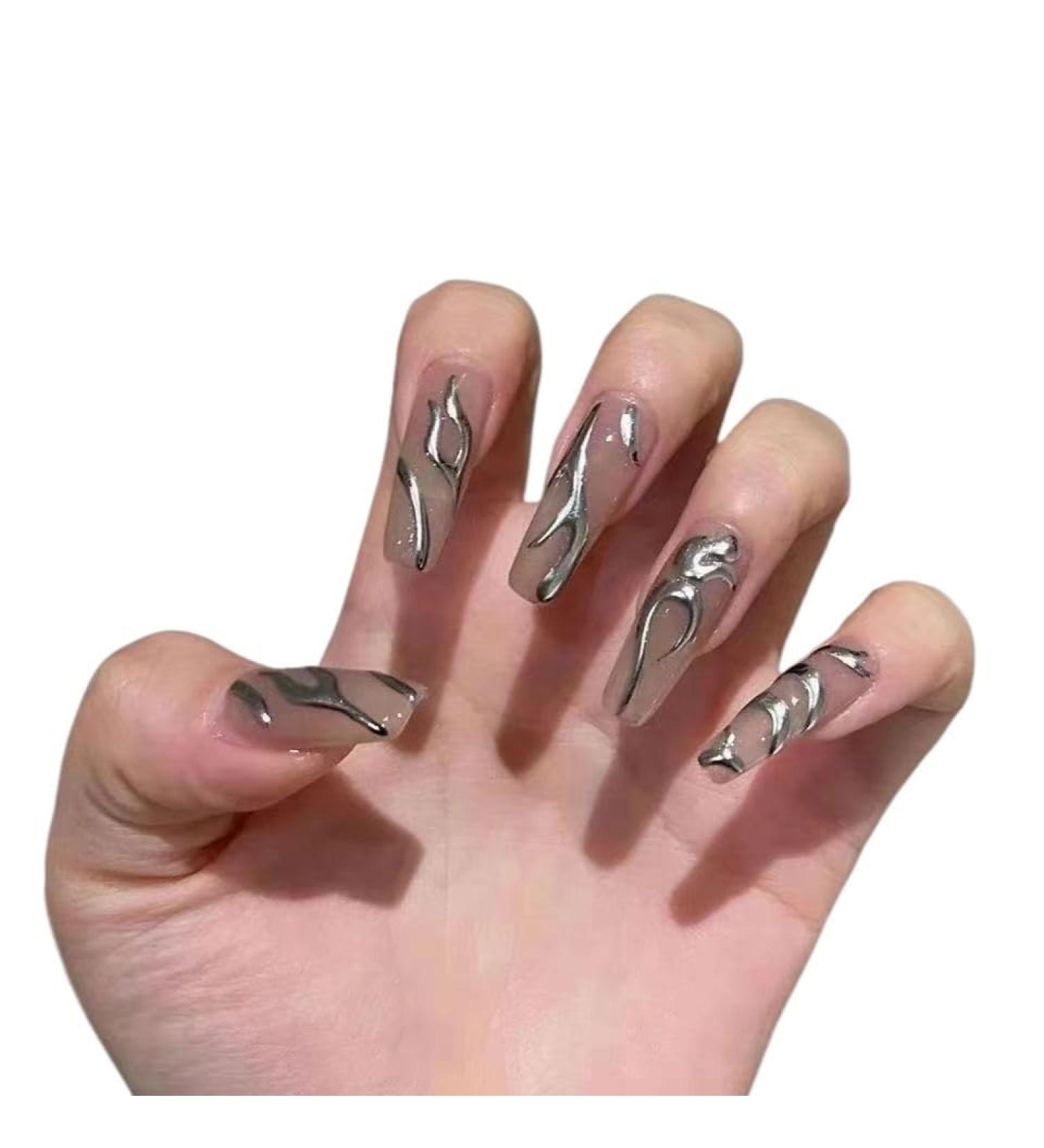 Temperament-enhancing manicure hand-wearing armor with black matte metal silver lines hand-wearing armor with simple European and American style.(M)