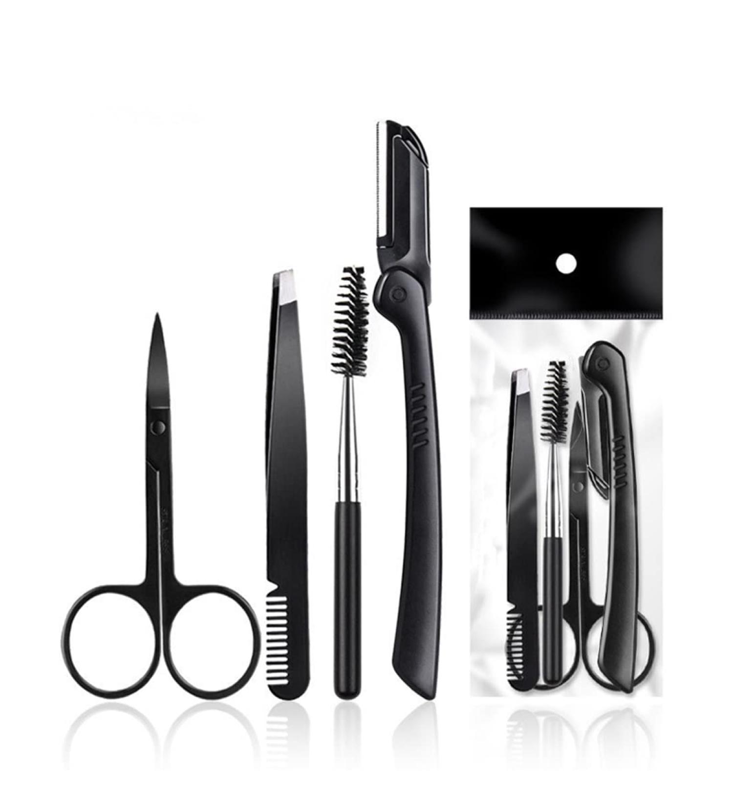 SCJJZ Women's razor blades tweezers eyebrow tweezers set of 4 eyebrow scissors with eyebrow clip eyebrow comb black - Buy Online on SooperMarket.com