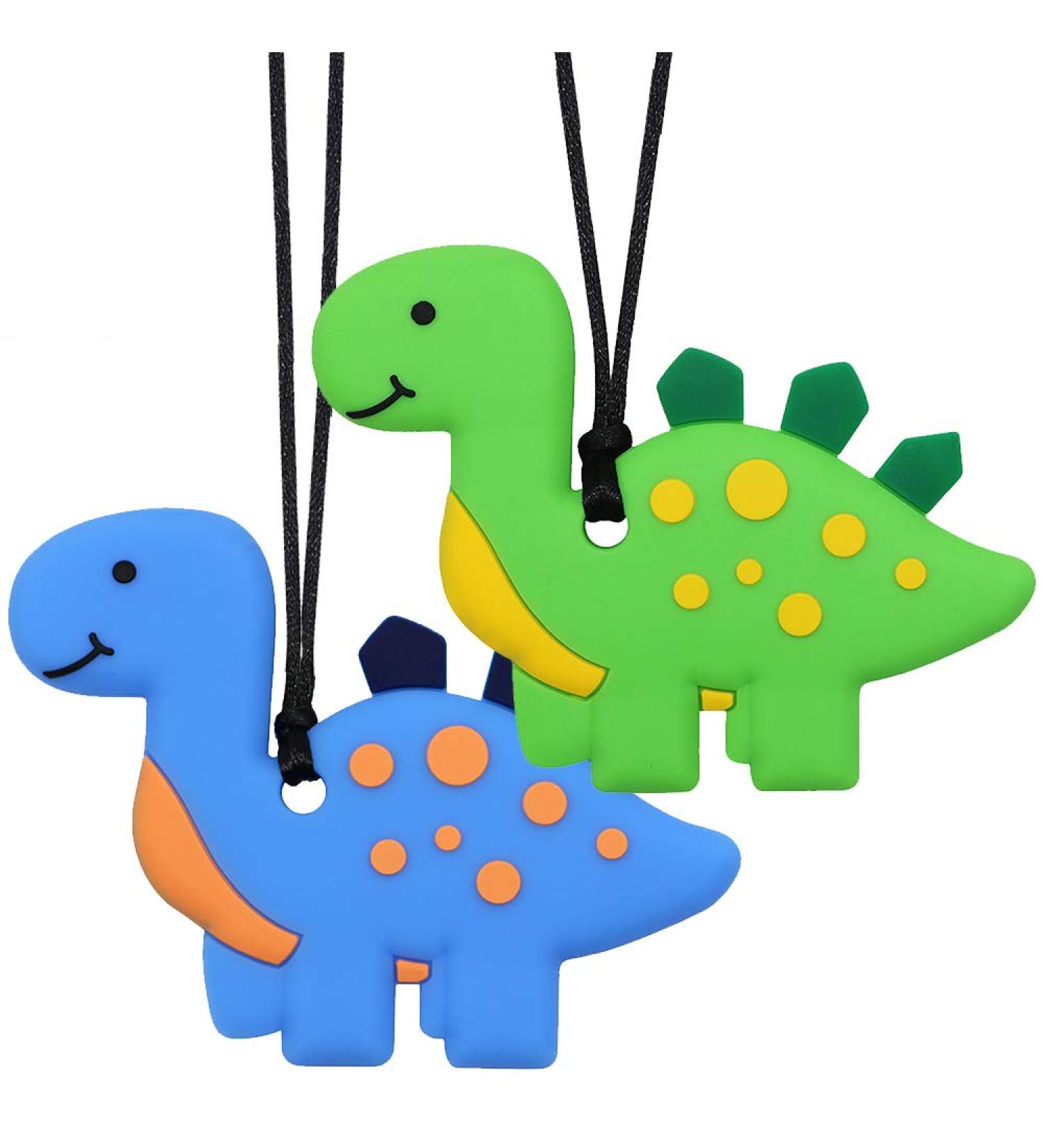 Silicone Dinosaur Chew Necklaces for Sensory Kids - Perfect for Autism, ADHD, SPD - Anxiety Relief and Fidget Reduction - Blue & Green - Buy Online on SooperMarket.com