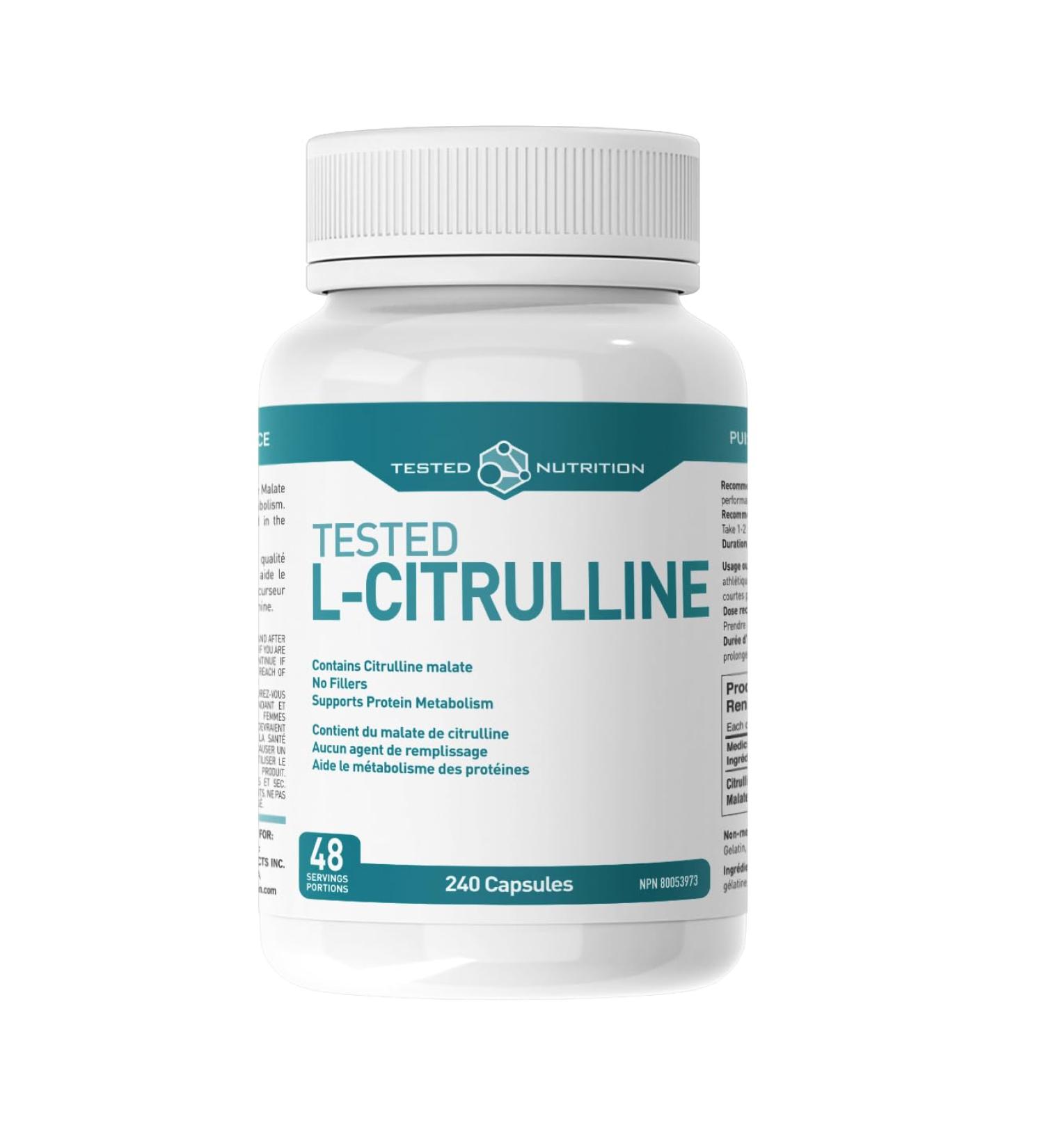 Tested Nutrition L-Citrulline Capsules | 600mg Citrulline Malate Capsules | Nitric Oxide Booster Increased Muscle Pumps Performance Endurance | 48 Servings (240 Capsules) - Buy Online on SooperMarket.com