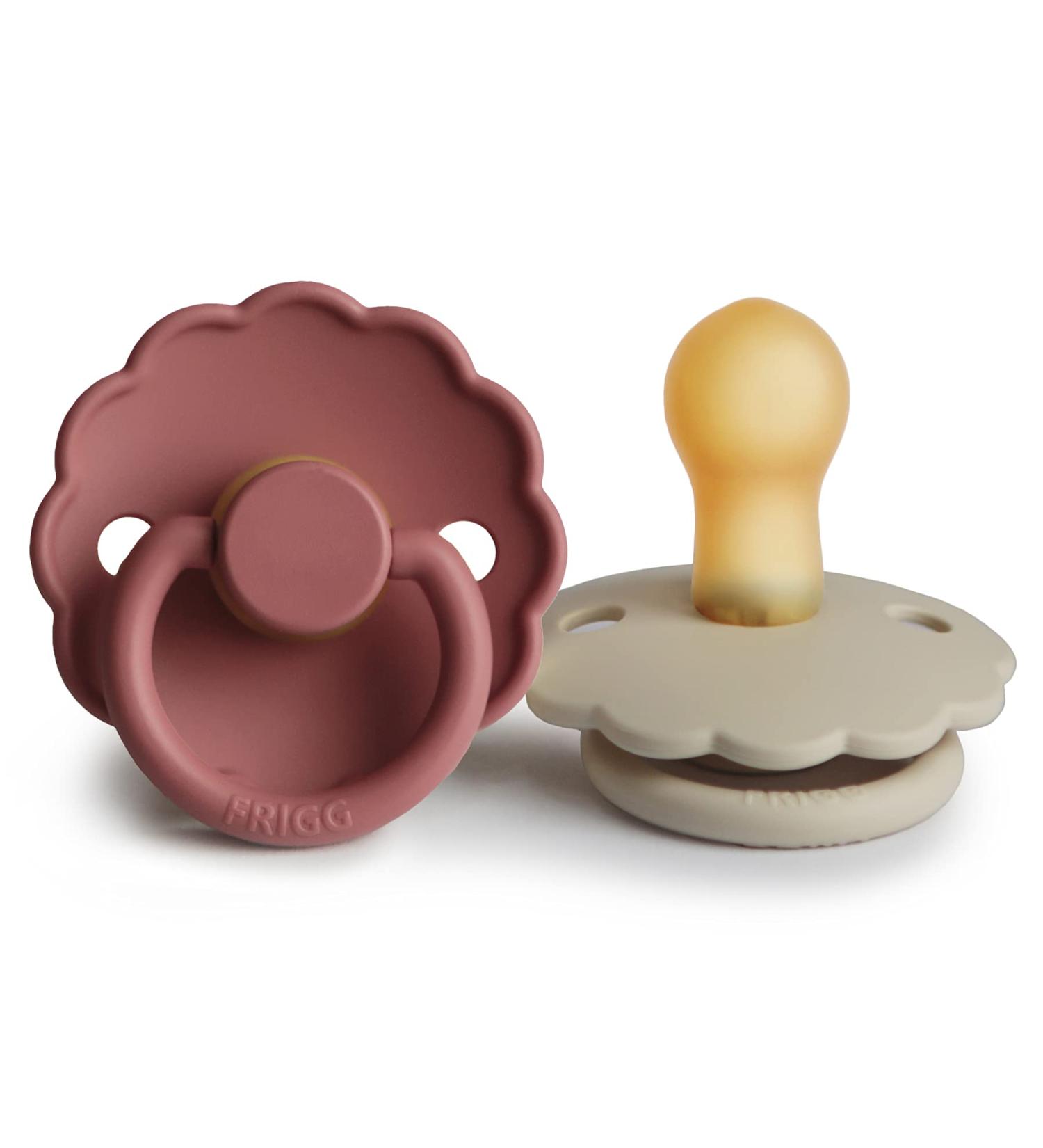 FRIGG Daisy Natural Rubber Baby Pacifier 2-Pack (Powder Blush/Cream) | Made in Denmark | BPA-Free | 0-6 Months - Buy Online on SooperMarket.com