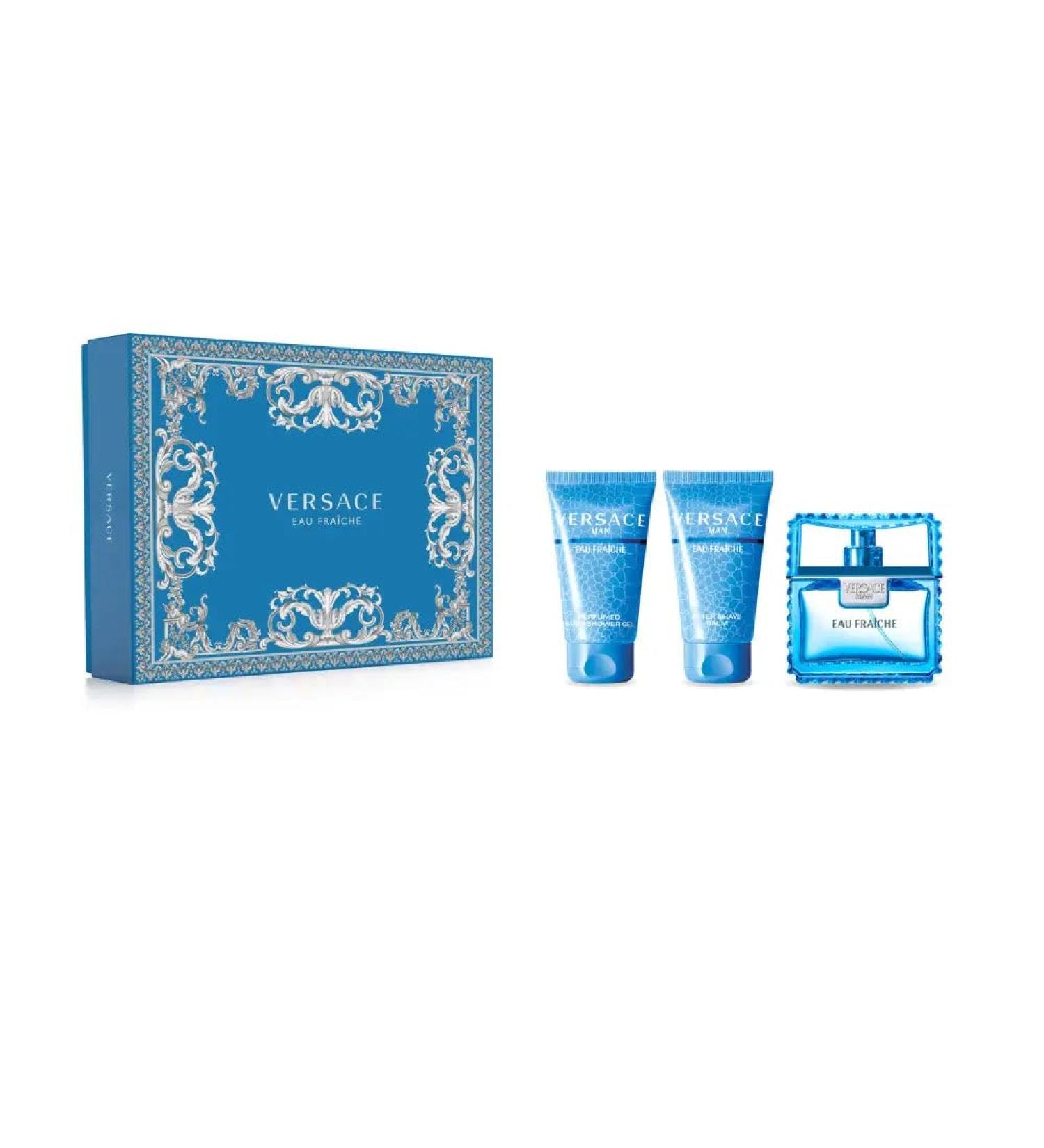 Versace Eau Fraiche for Men - 3 Pc Gift Set 1.7oz EDT Spray 1.7oz Bath and Shower Gel 1.7oz After Shave Balm