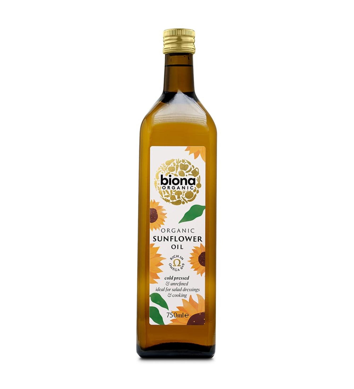 Biona Organic Sunflower Oil 750ml - Cold Pressed & Unrefined - From Organic Sunflower Seeds - Nutty & Golden - For Dressings & Low Temperature Cooking