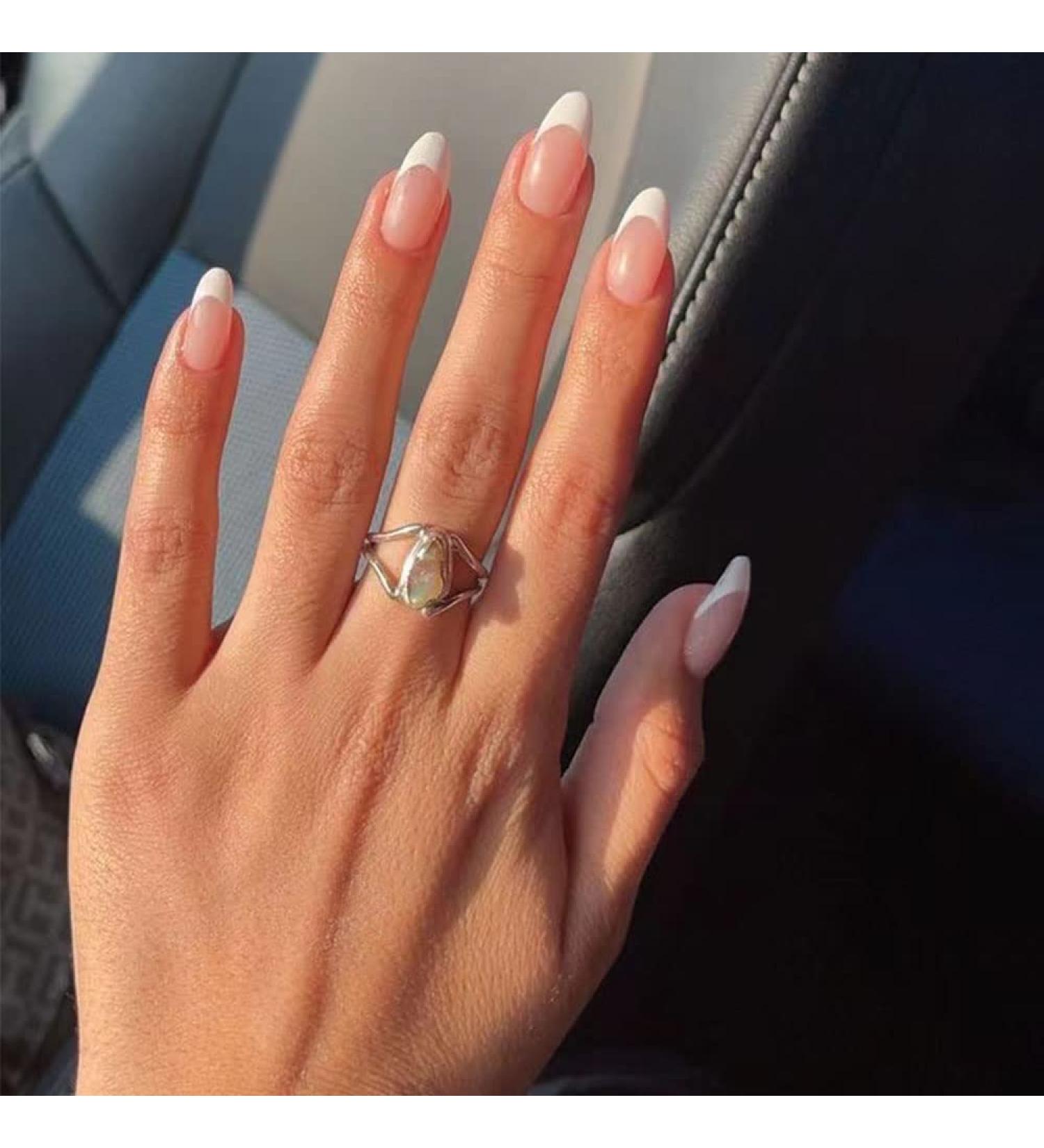 JUSTOTRY 24 Pcs Oval Short White French False Nails with Glue - Glossy Almond Stick on Nails for Women - Buy Online on SooperMarket.com