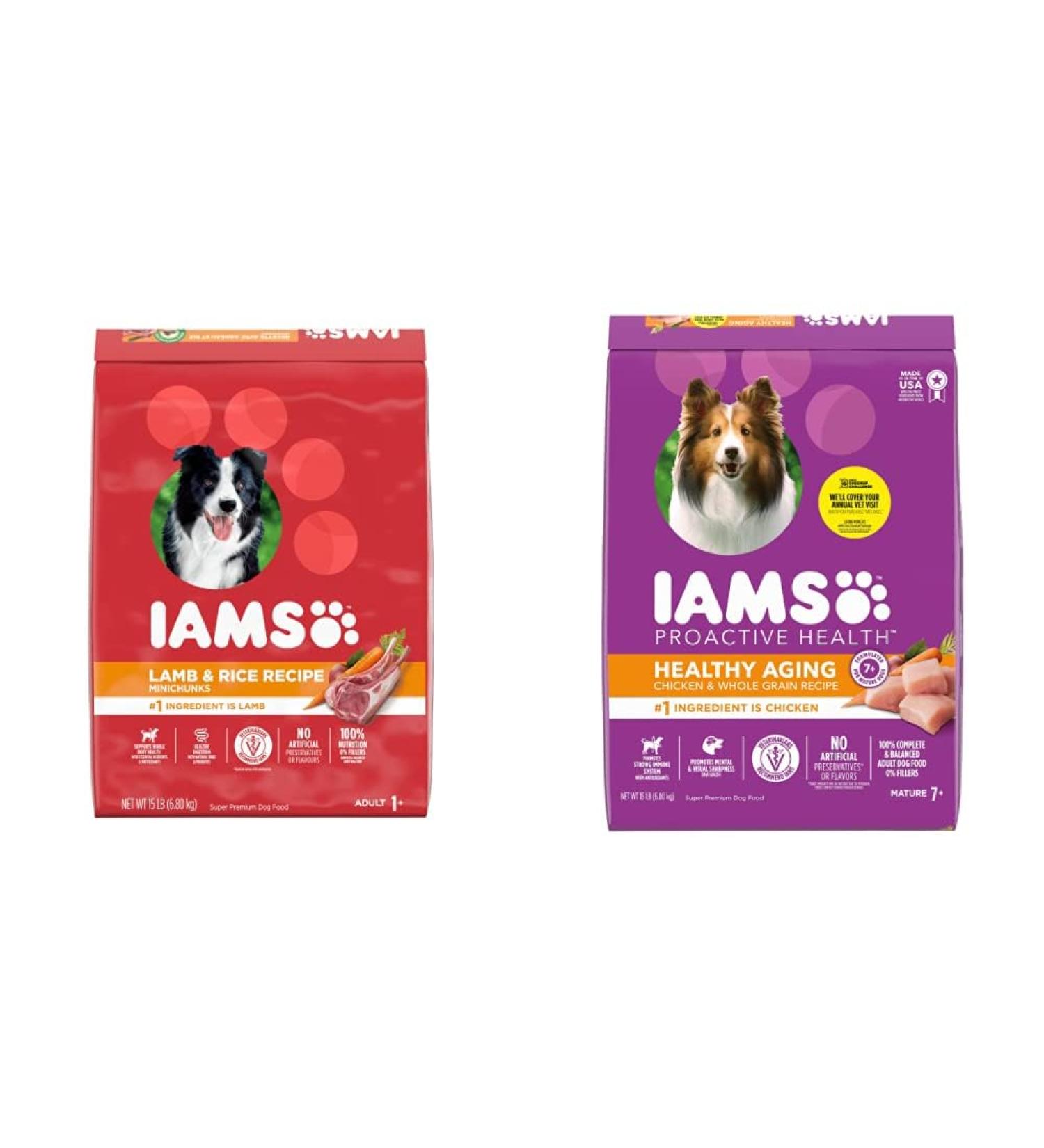 IAMS Proactive Health Dog Food Dry | Minichunks Adult Lamb & Rice 6.5kg + Mature (7+) Original 6.8kg 6.8 kg (Pack of 1) Dog Food + Dog Food 6.8kg - Buy Online on SooperMarket.com