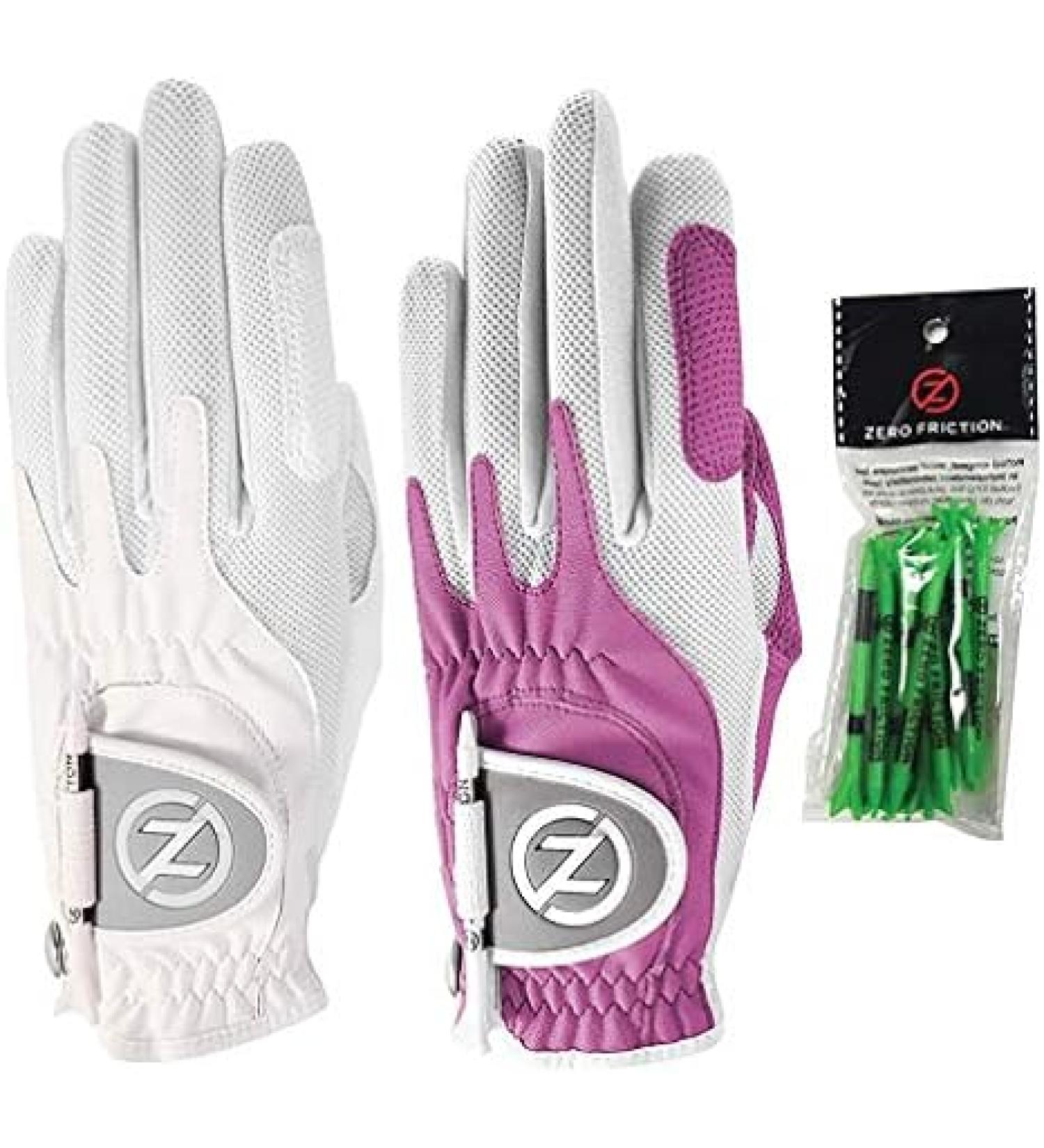 Zero Friction Ladies Compression-Fit Synthetic Golf Glove 2 Pack Includes free tee pack Universal-Fit - White-Lavender - Buy Online on SooperMarket.com