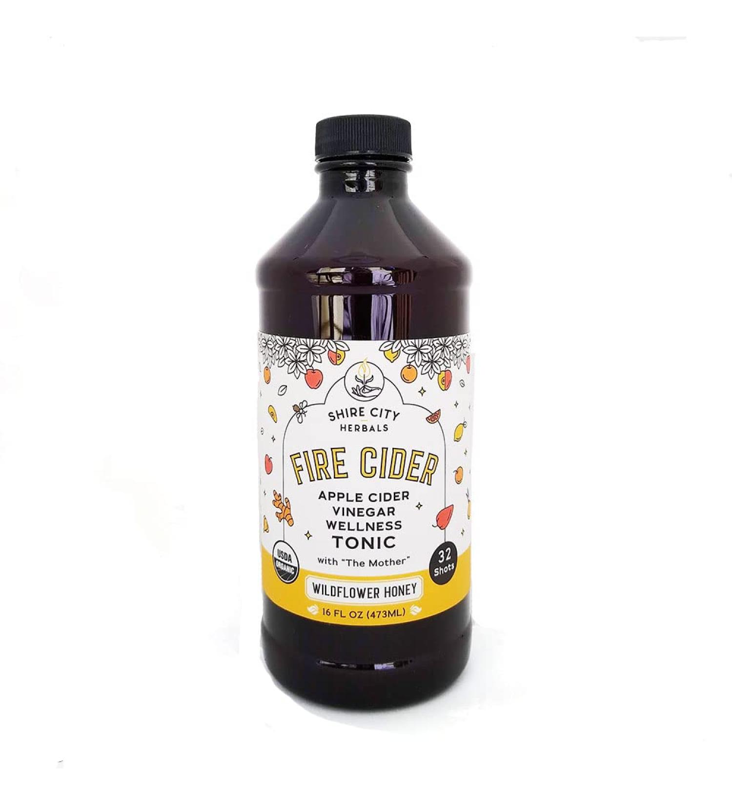 Amazon Exclusive: Shire City Herbals Fire Cider Tonic 16 oz - Wildflower Honey, Apple Cider Vinegar, Organic Raw Ingredients - Paleo, Keto, Whole 30 Approved - Buy Online on SooperMarket.com