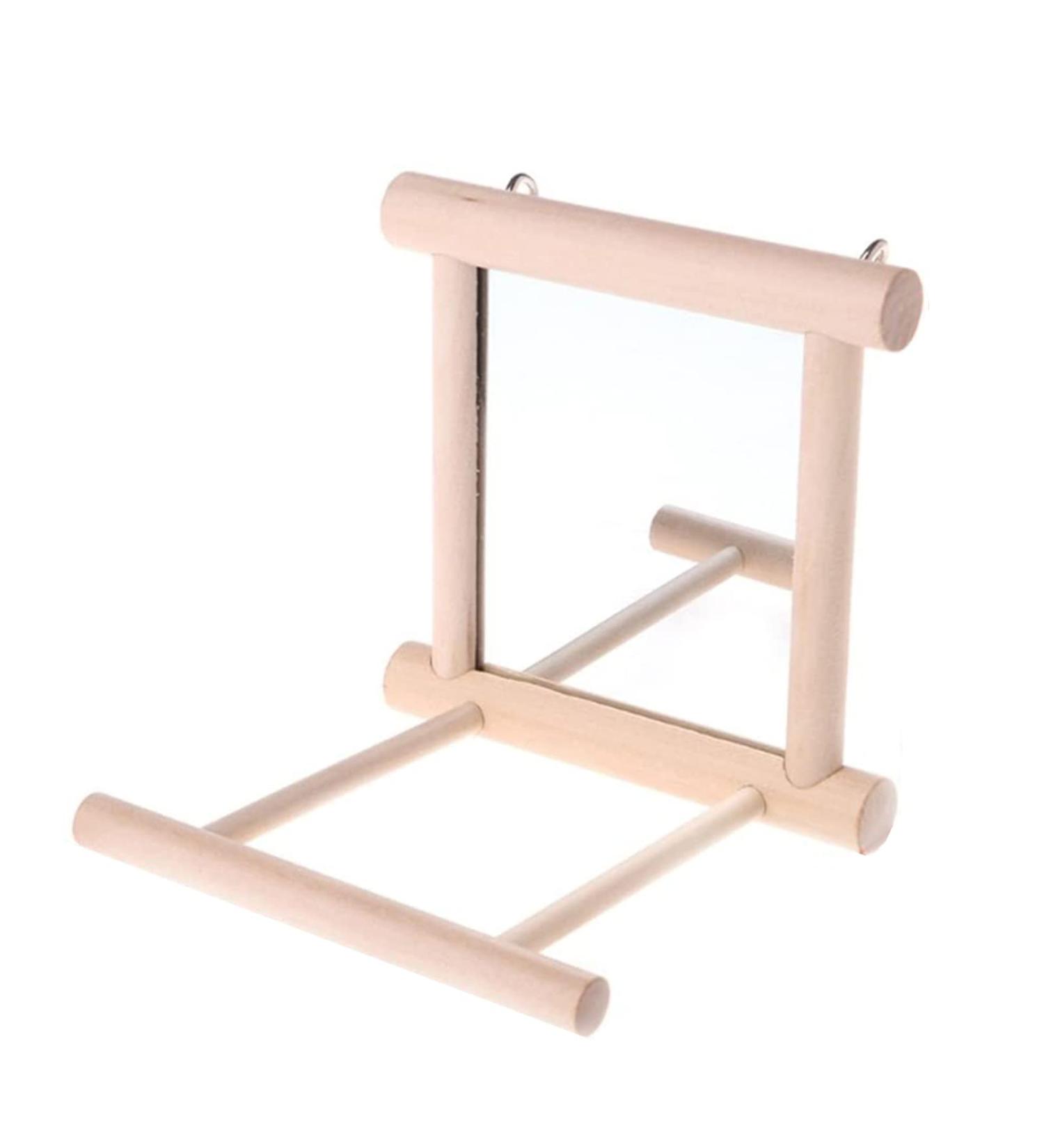 Bogoro Wooden Mirror & Bird Toy - Parrot Cage Accessories Fun Toys and Stylish Wooden Frame - Buy Online on SooperMarket.com