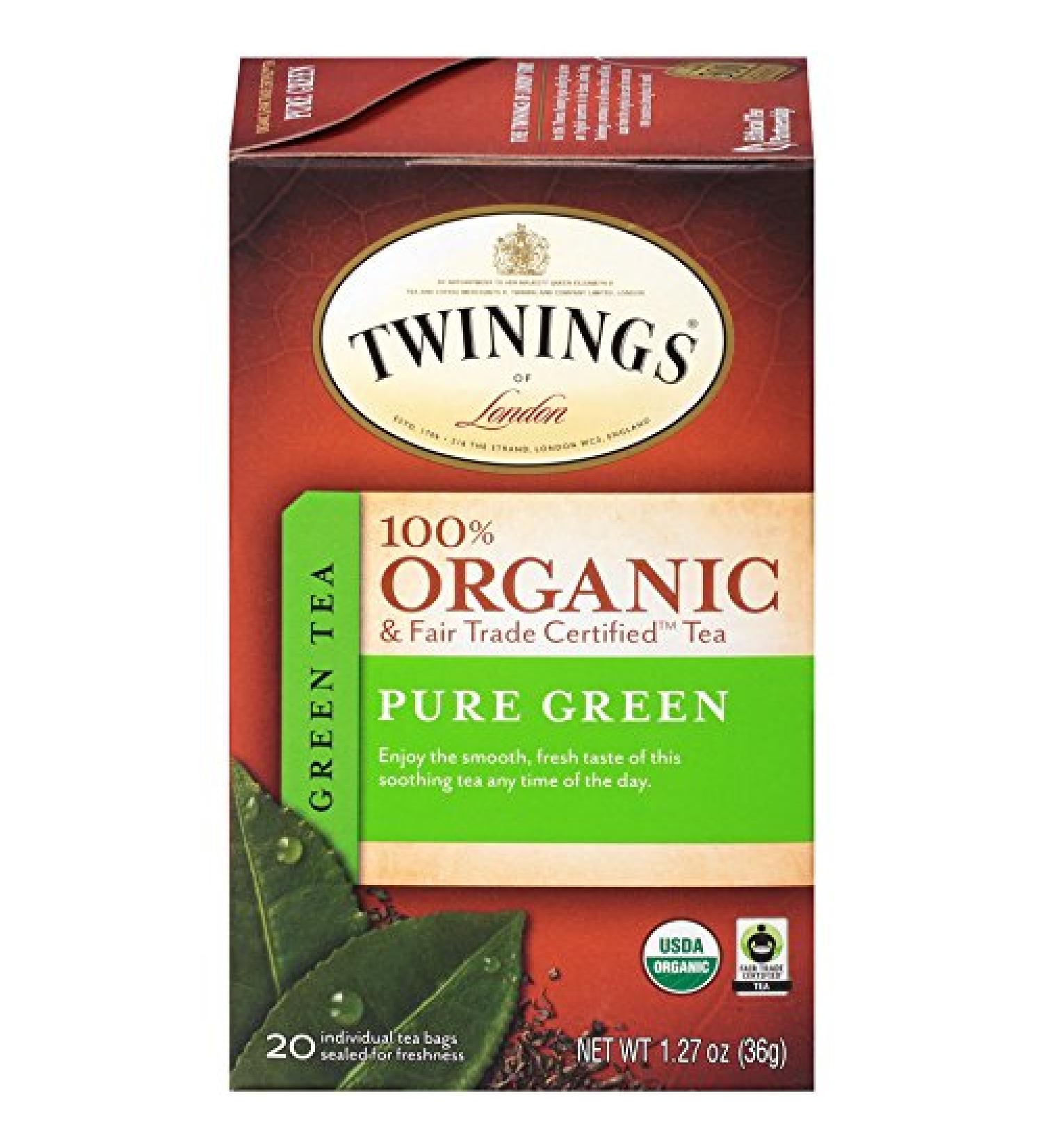 Organic Fair Trade Pure Green Tea Bags - Twinings of London, 20 Count (Pack of 6) - Buy Online on SooperMarket.com