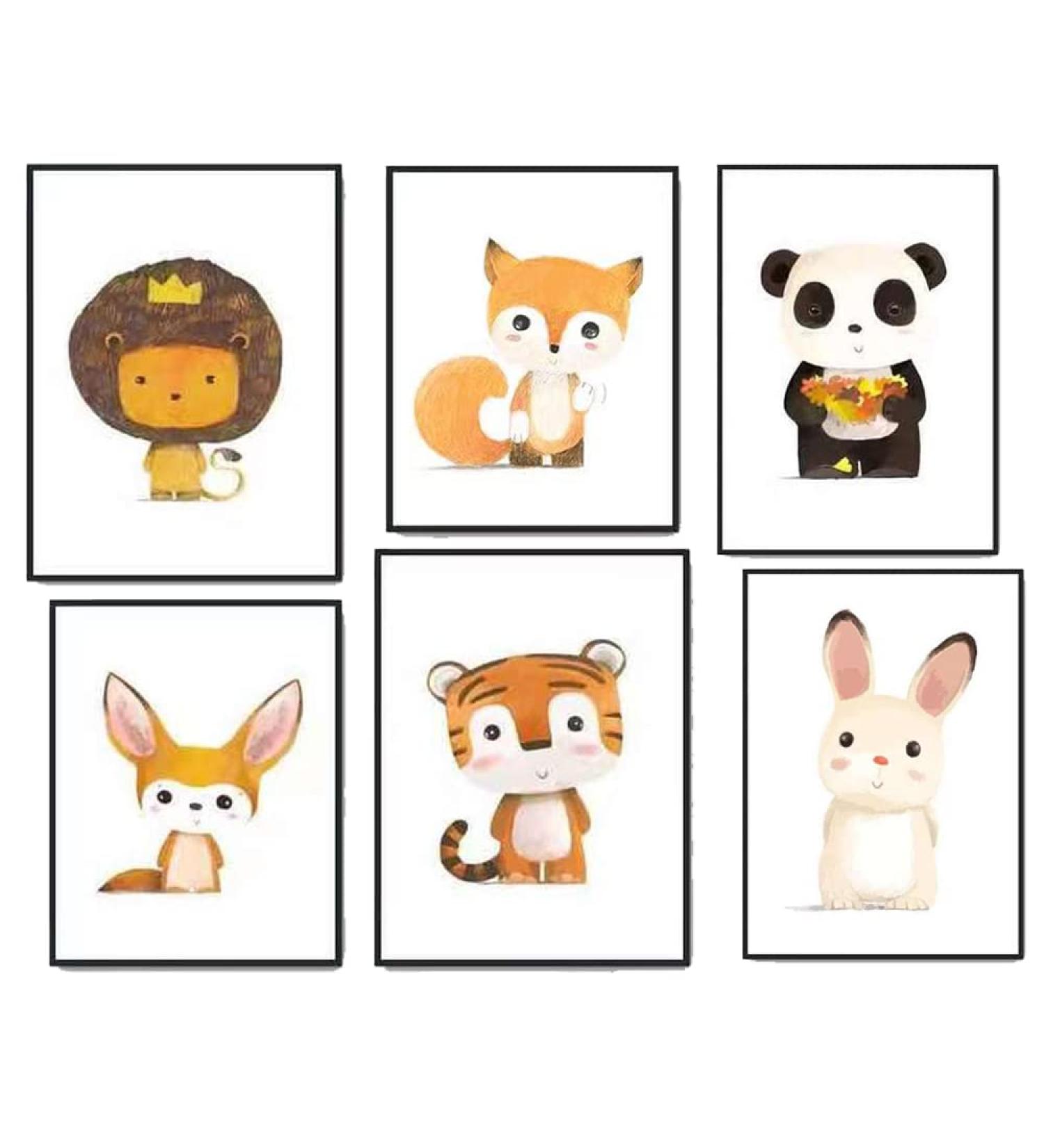 Lulupila Children's Room Decorative Poster Set - Animal Motifs for Boys and Girls - Set of 6, A4 Size - Buy Online on SooperMarket.com
