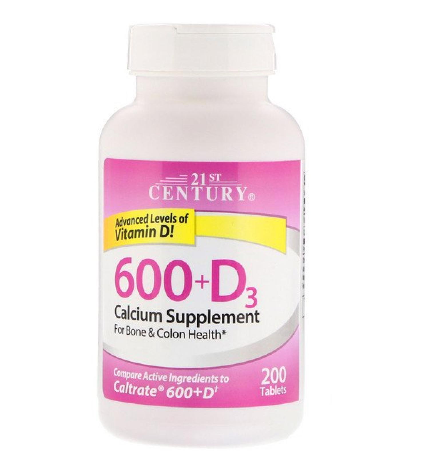 21st Century 600+D3 Calcium Supplement 200 Tablets