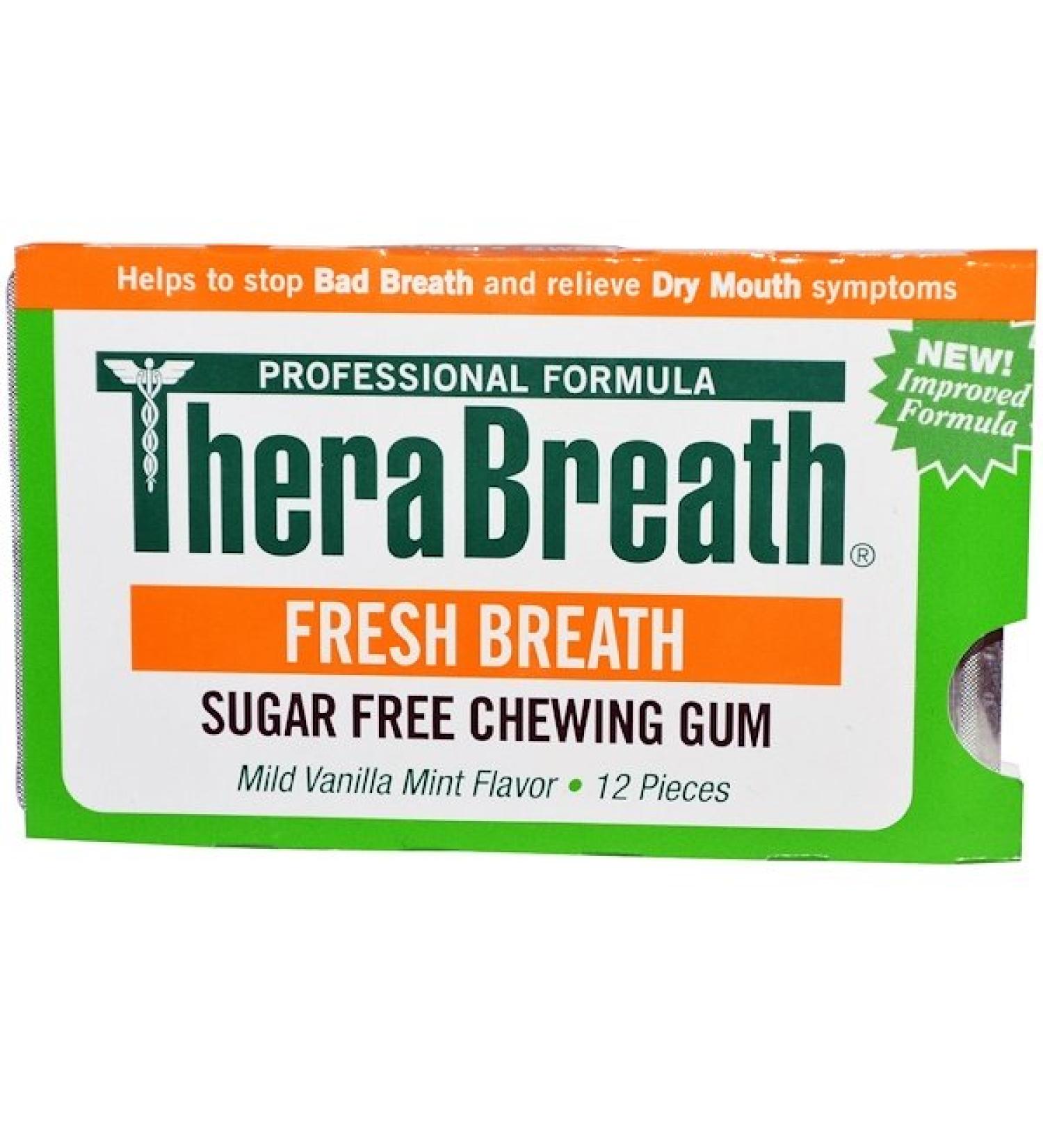 TheraBreath Sugar Free Chewing Gum - Mild Vanilla Mint, 6 Packs of 10 Pieces | Fresh Breath Solution - Buy Online on SooperMarket.com