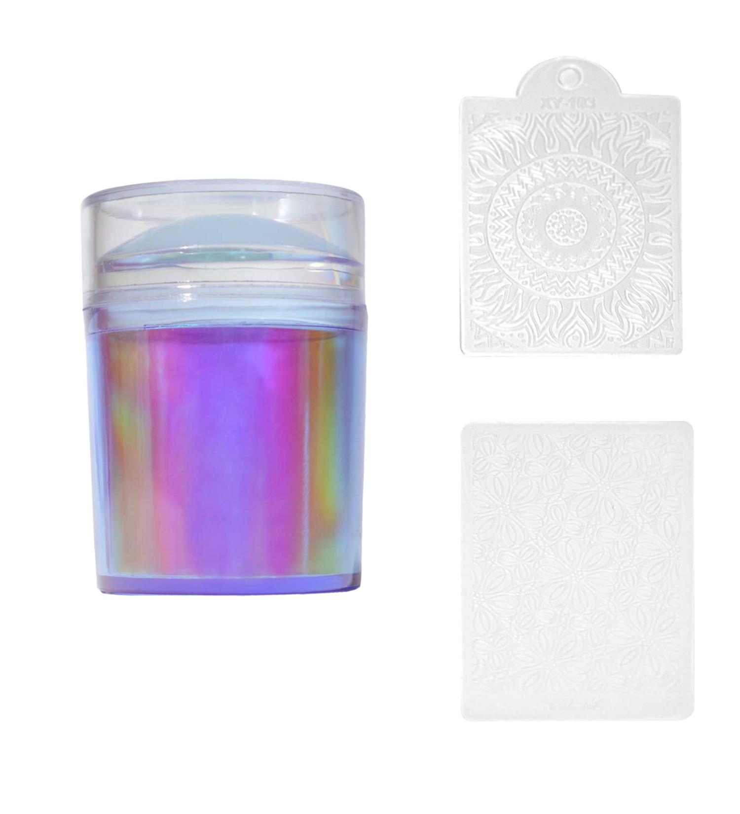 Chameleon Clear Nail Art Stamper Schaber Set and with 2 scrapers transparent silicone marshmallow nail stamp for DIY creative nail art tools Accessories (Set04)