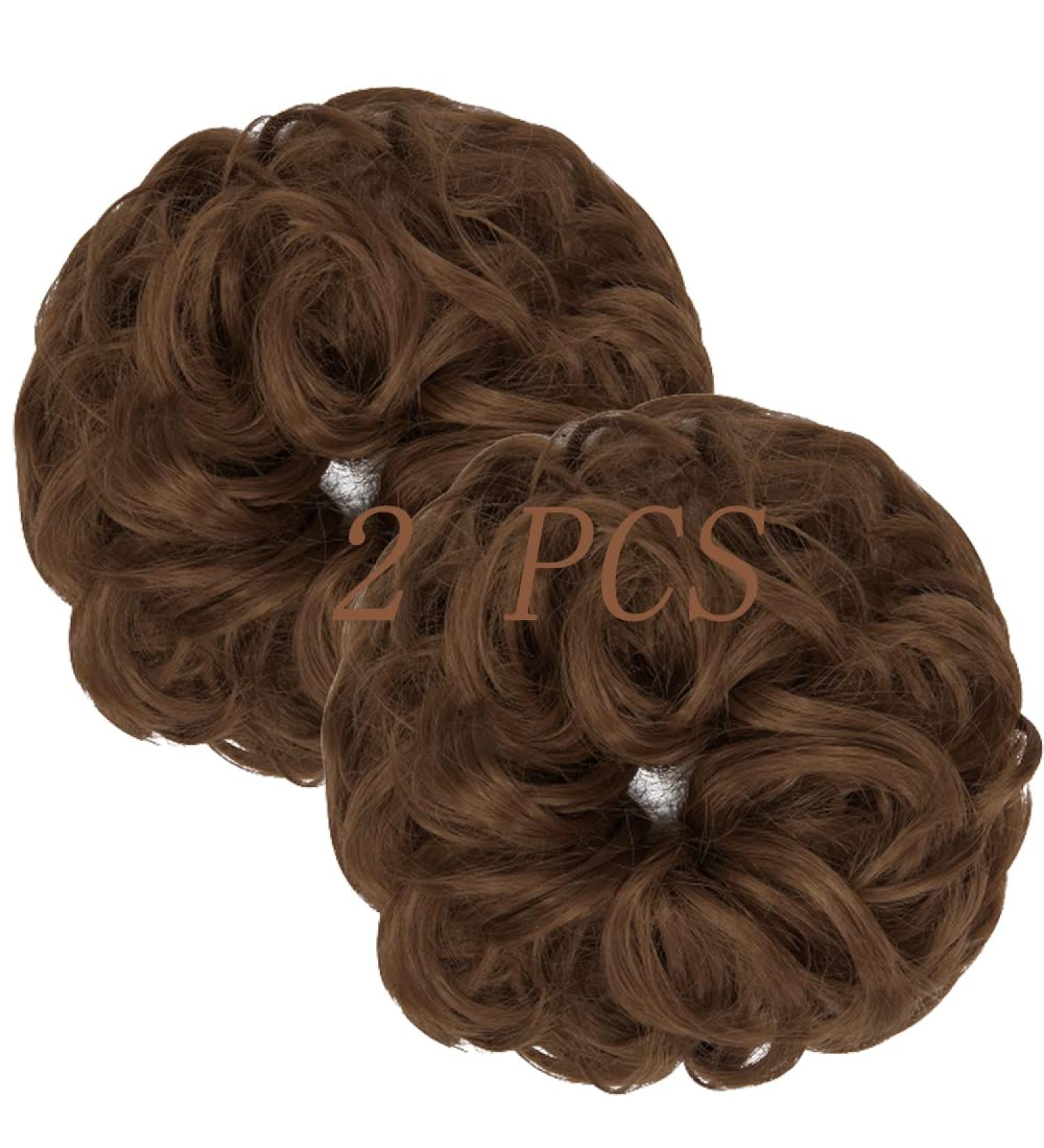 Light Auburn Messy Bun Hair Piece Scrunchies - 2 PCS Curly Wavy Updo Chignon Ponytail Extensions for Women & Girls - Buy Online on SooperMarket.com