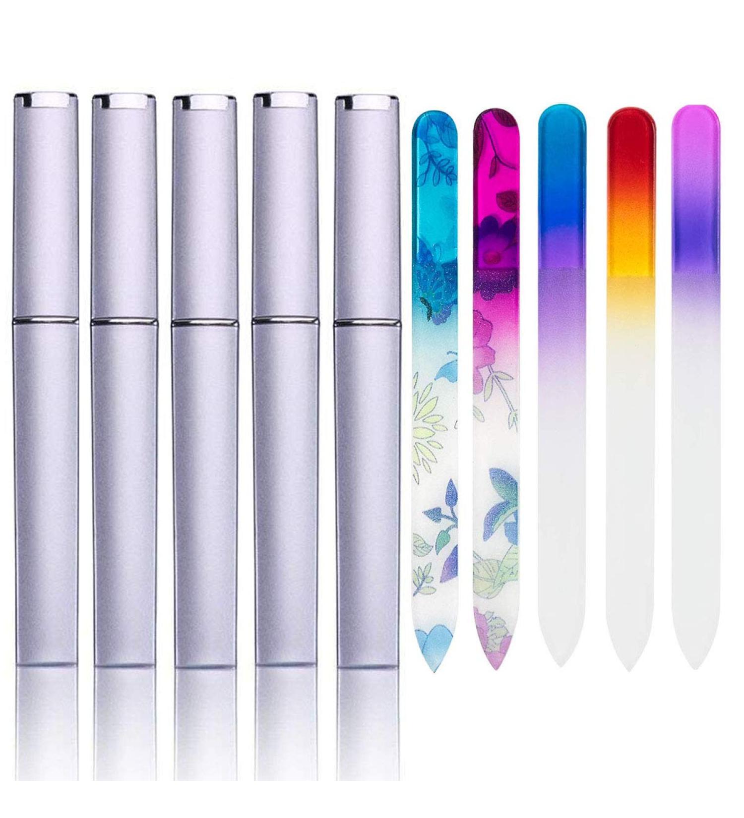 5 Pack Glass Nail Files with Case - Double Sided Crystal Fingernail Files for Gentle Nail Care - Multi-colored Manicure Set for Women and Girls - Buy Online on SooperMarket.com