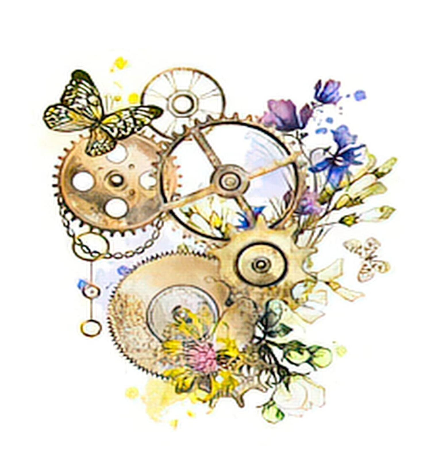Dopetattoo 6 Sheets Temporary Tattoos - Mechanic Punk Clockwork Butterflies Wildflowers - Neck Arm Chest - Men Women Adults - Buy Online on SooperMarket.com