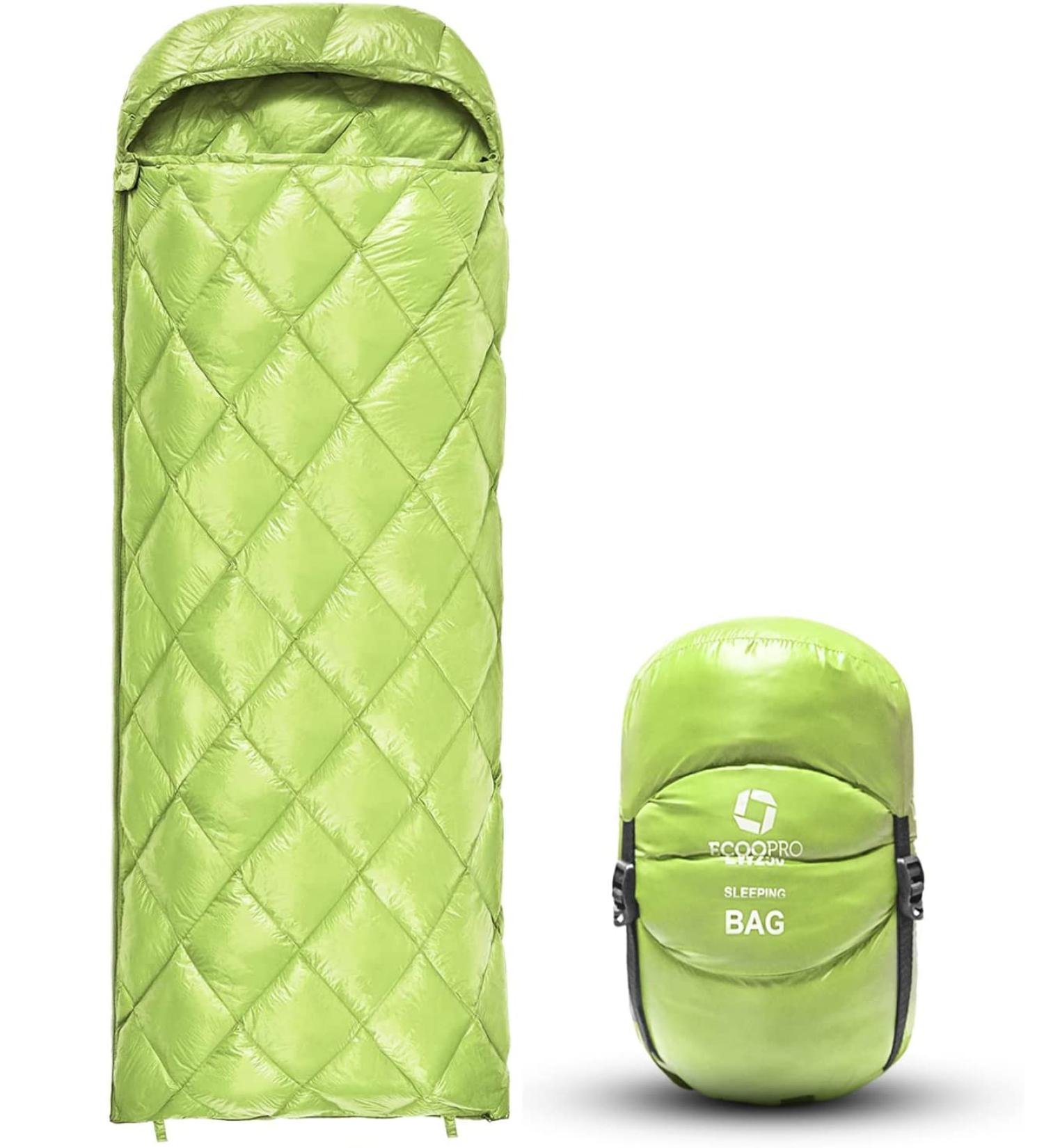 ECOOPRO 800 Fill Power Down Sleeping Bag - 32 F Cold Weather Ultralight Waterproof Camping Bag for Adults, Teens & Kids - Compact & Portable with Compression Sack (Green) - Buy Online on SooperMarket.com