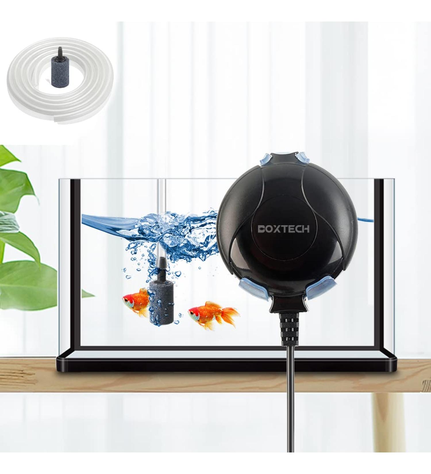Box-Tech Mini Quiet Aquarium Oxygen Pump with Air Stone & Hose - Ideal for Fish Pools & Nano Aquariums - Black - Buy Online on SooperMarket.com