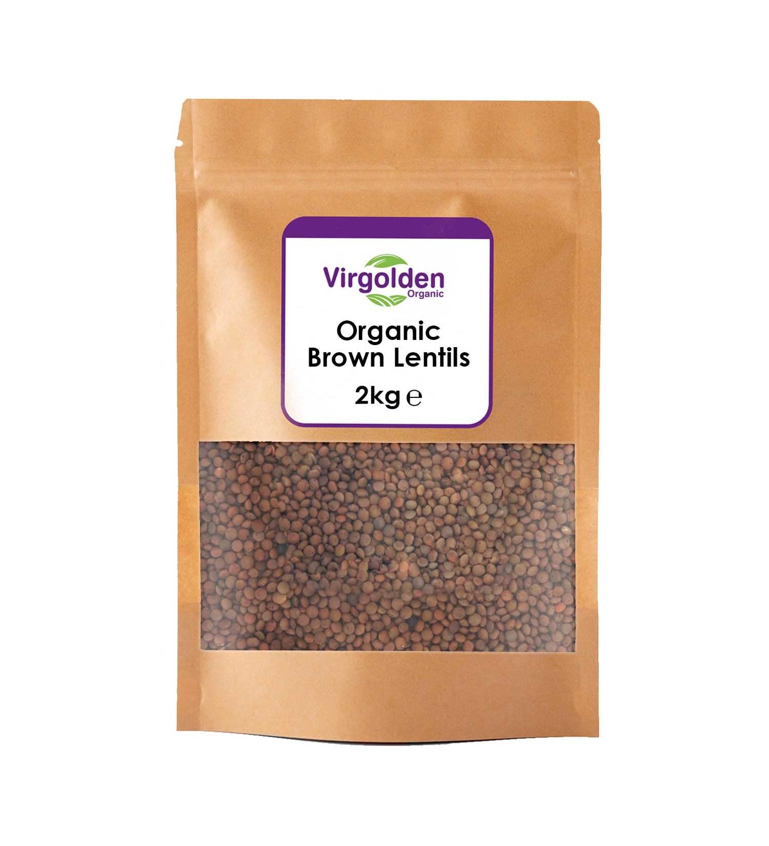 Organic Brown Lentils 2kg by Virgolden Organic - High Protein Raw Vegan GMO-Free - Perfect for Soups Salads Soups Curries - Nutritious and Flavorful - Buy Online on SooperMarket.com