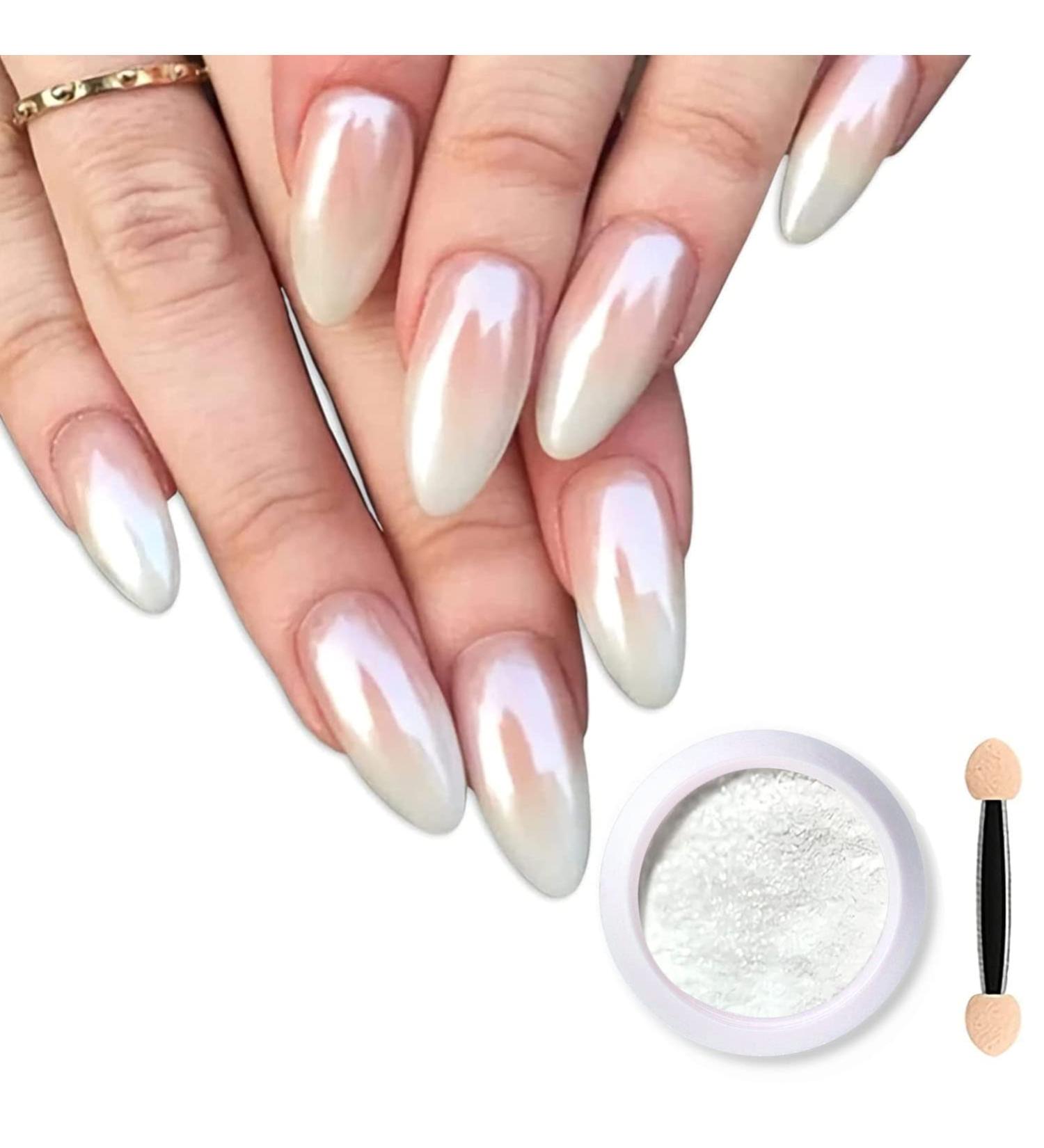 White Pearl Chrome Nail Powder - Iridescent Mirror Effect Aurora Metallic Holographic Pigment for DIY Manicure Nails - Buy Online on SooperMarket.com