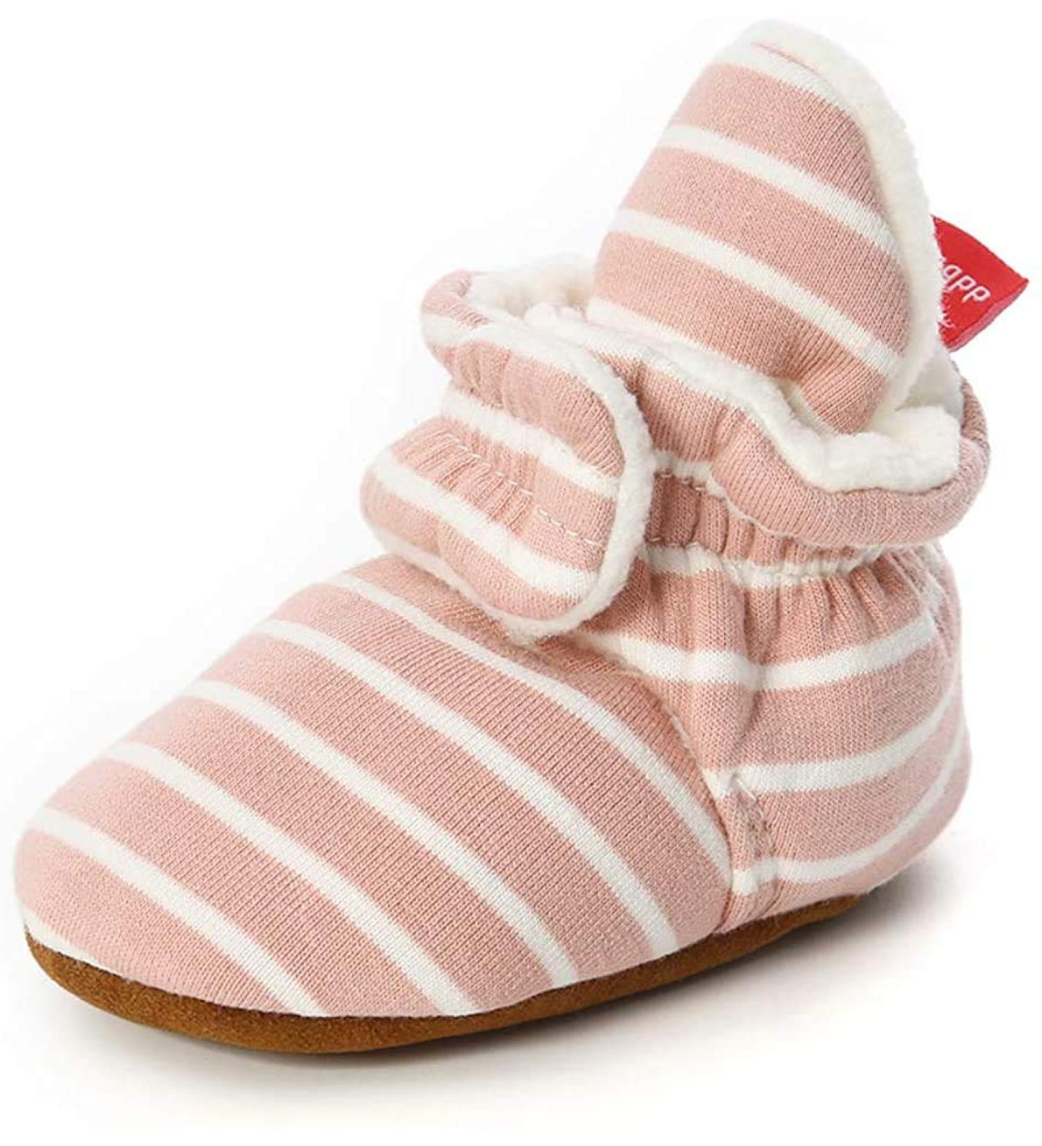 TMEOG Baby Booties Slippers Infant Boots Newborn First Walking Shoes Baby Winter Sock Crib Shoes for Boys Girls 0-18Months 12-18 Months D Pink Striped