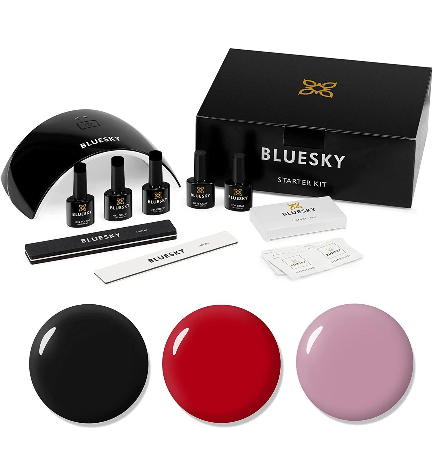 Bluesky Gel Nail Polish Starter Kit with 24W UV LED Lamp - 3 Gel Polishes, Cleanser, Top & Base Coat, Nail File - Amazon Exclusive - Buy Online on SooperMarket.com