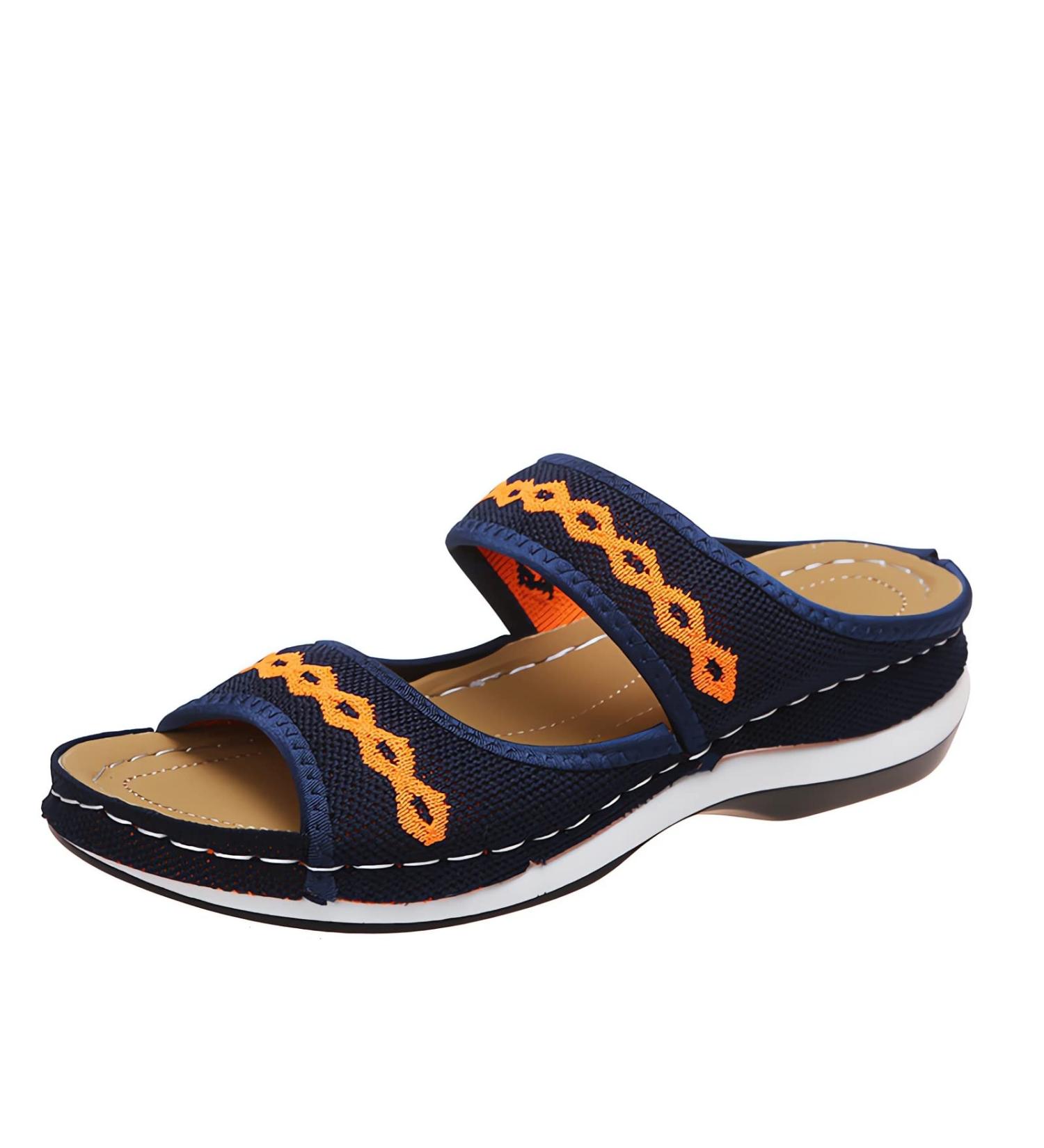 2023 Women's Orthopedic Arch Support Sandals - Blue Leather Diabetic Walking Wedge Sandals for Wide Width Comfort - Buy Online on SooperMarket.com