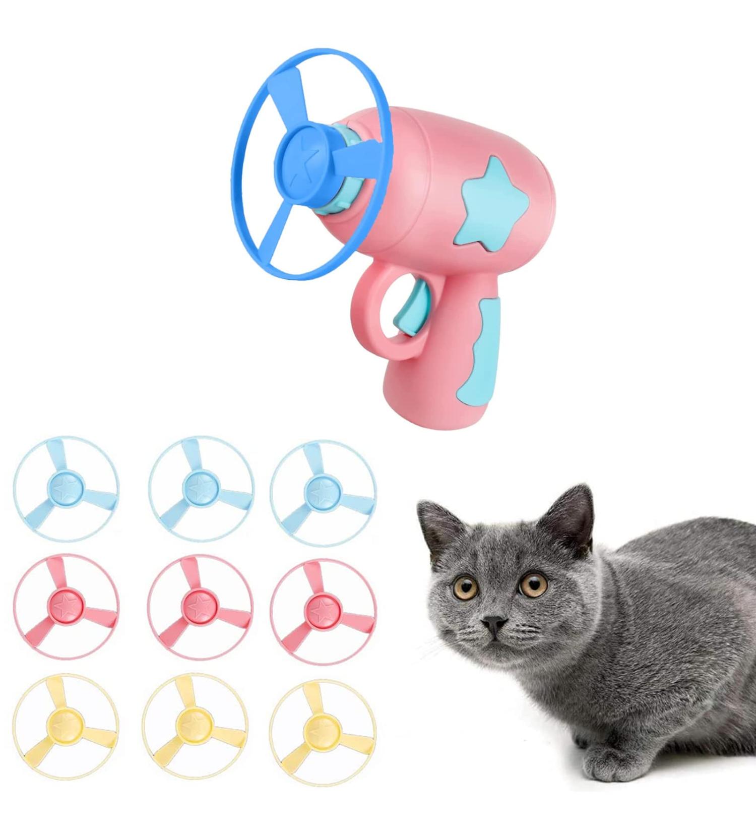 Colorful Flying Propeller Cat Toy Set with Launcher - Interactive Exercising and Training Discs for Hunting and Batting - Buy Online on SooperMarket.com