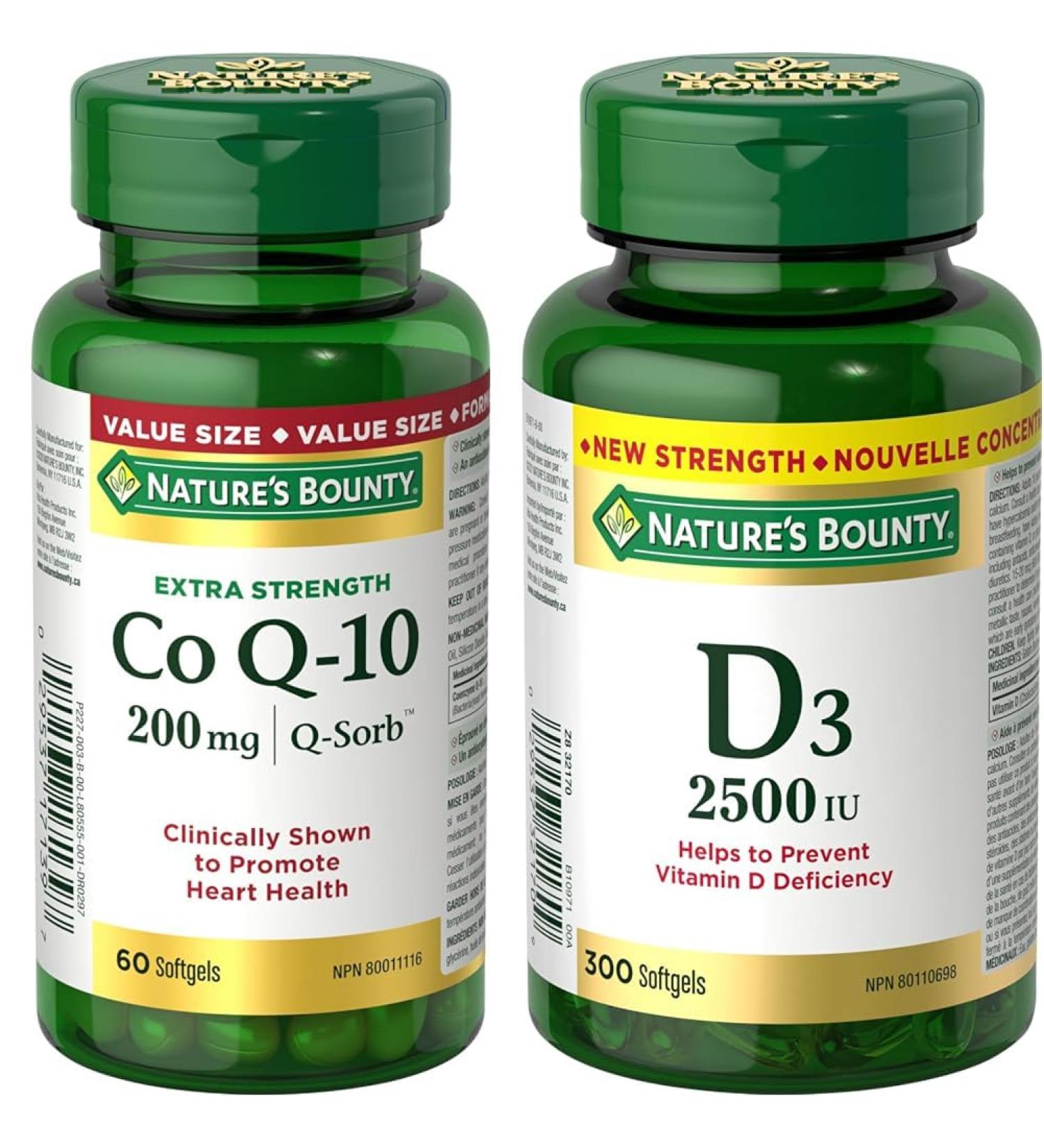 Nature's Bounty Co Q10 Extra Strength 200mg Supplement Promotes Heart Health Multi-colored 60 Softgels & Vitamin D3 2500 IU 300 Softgels Helps to prevent Vitamin D deficiency Value Size Co Q10 + VITAMIN 801138 - Buy Online on SooperMarket.com