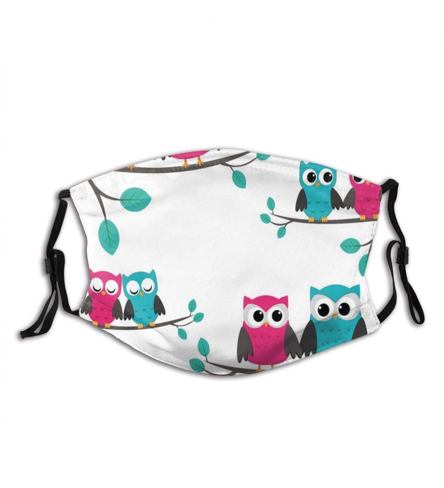 Couples of Owls Sitting On Spring Branches Cute Funny Cartoon Characters Cotton Washable Nose Wired Face Cover Filter Pocket Wide Cover with Filter - Buy Online on SooperMarket.com