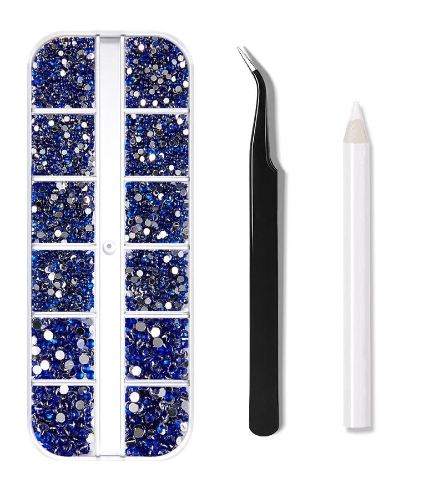 1200 Pieces Nail Art Street 3 Sizes Flatback Gemstones with Pick-Up Tweezers and Rhinestone Hands Transparent Round Crystal Rhinestones for Nail Art Clothing Craft (Navy Blue) - Buy Online on SooperMarket.com