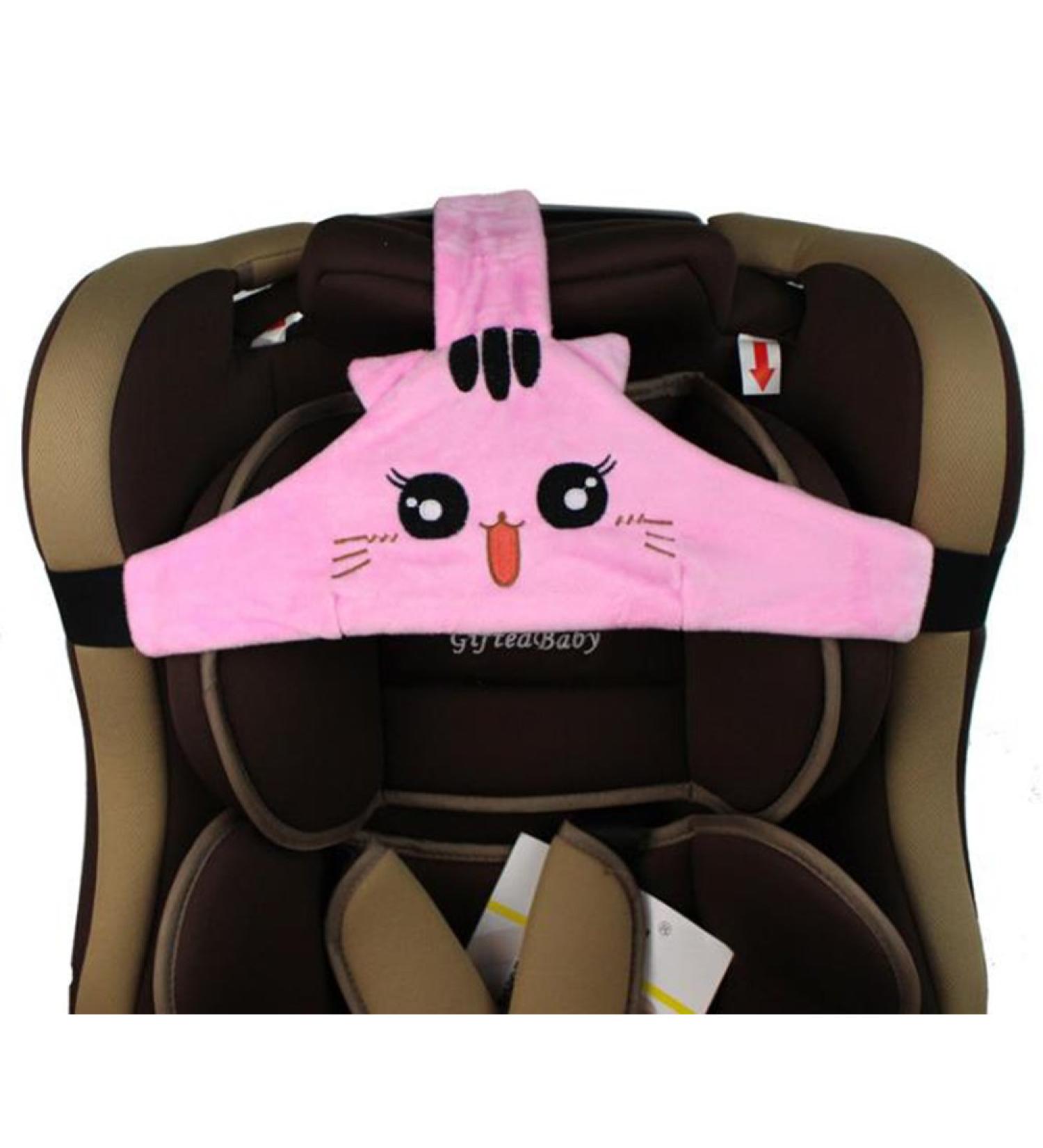 MINGZE Baby Car Seat Head Support & Safety Belt Protector - Adjustable Sleep Positioner for Child's Cozy & Safe Travel (Pink) - Buy Online on SooperMarket.com