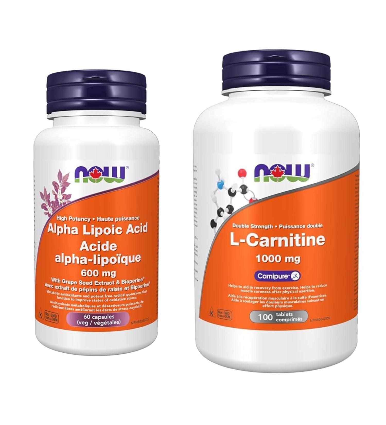 NOW Alpha Lipoic Acid 600mg 60 Veg Capsules & L-Carnitine Double Strength 1000mg 100 Tablets SUPPLEMENT + SUPPLEMENT L-Carnitine - Buy Online on SooperMarket.com