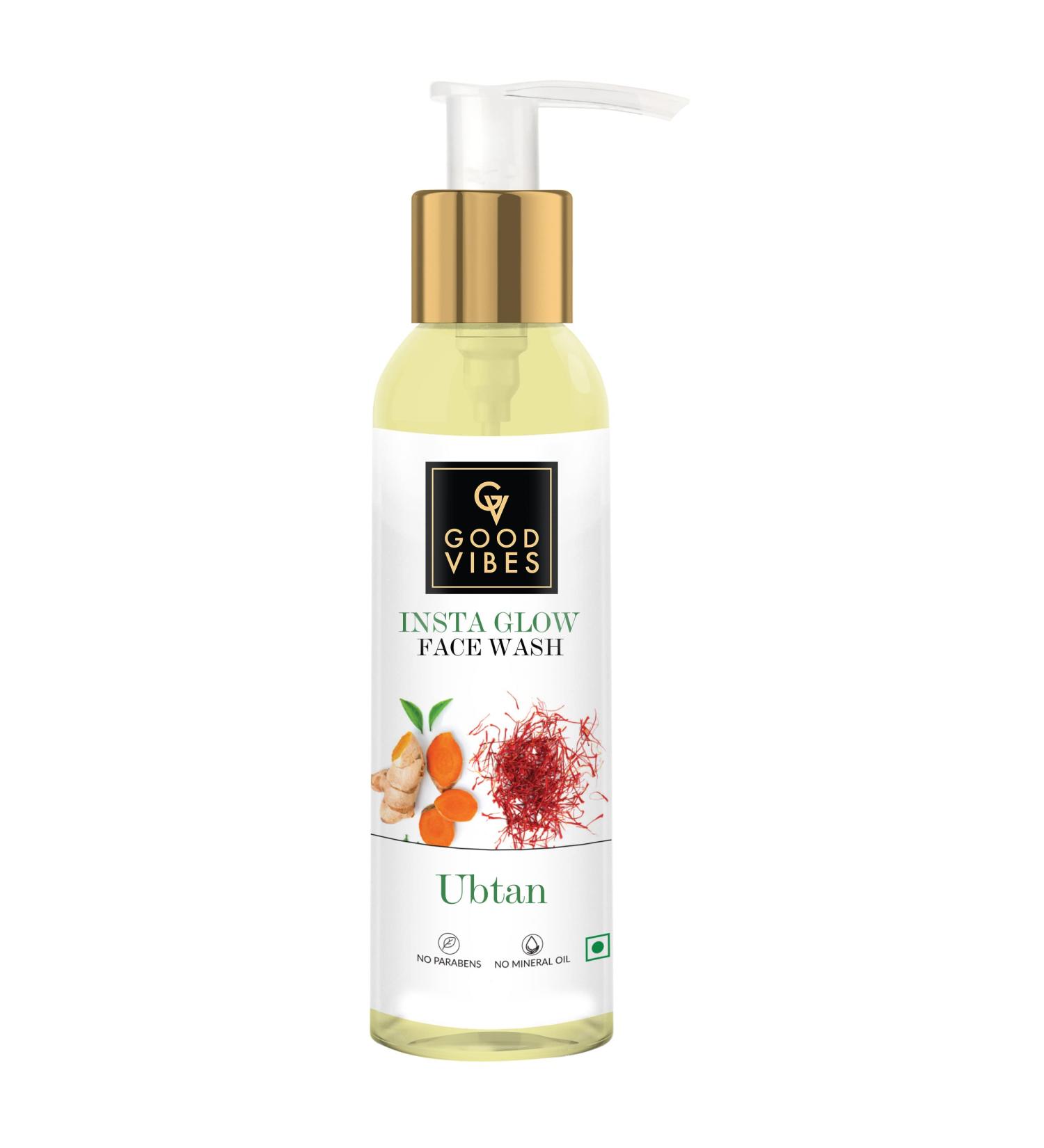 Good Vibes Ubtan Insta Glow Face Wash 120ml | Brightening & Soothing Cleanser | Turmeric Saffron Vitamin B3 | Paraben & Sulfate Free - Buy Online on SooperMarket.com