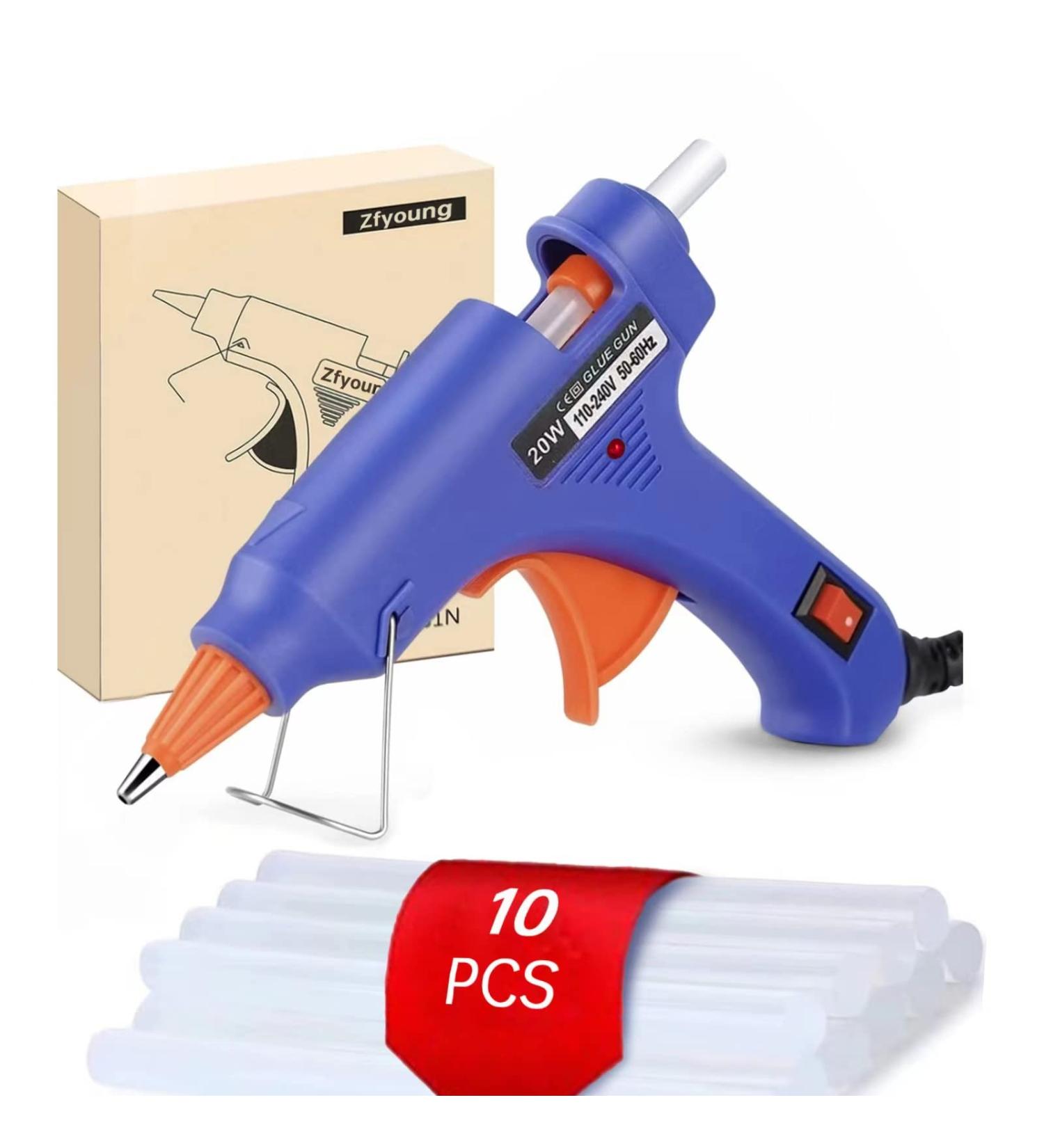 ZFYOUNG Mini Hot Glue Gun Set - 10 Glue Sticks Included | 20w Blue Hot Glue Gun for Quick Repairs, Artist DIY Art, and Home Projects - Buy Online on SooperMarket.com