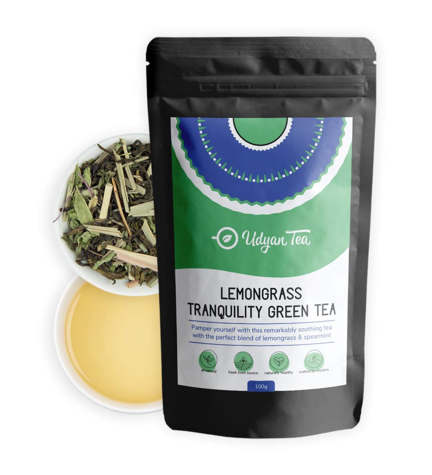 Udyan Tea Lemongrass Tranquillity Green Tea with Mint 100g (40 Cups) | Handpicked Natural Ingredients | Calms Your Body & Mind | Enhances Focus and Clarity - Buy Online on SooperMarket.com