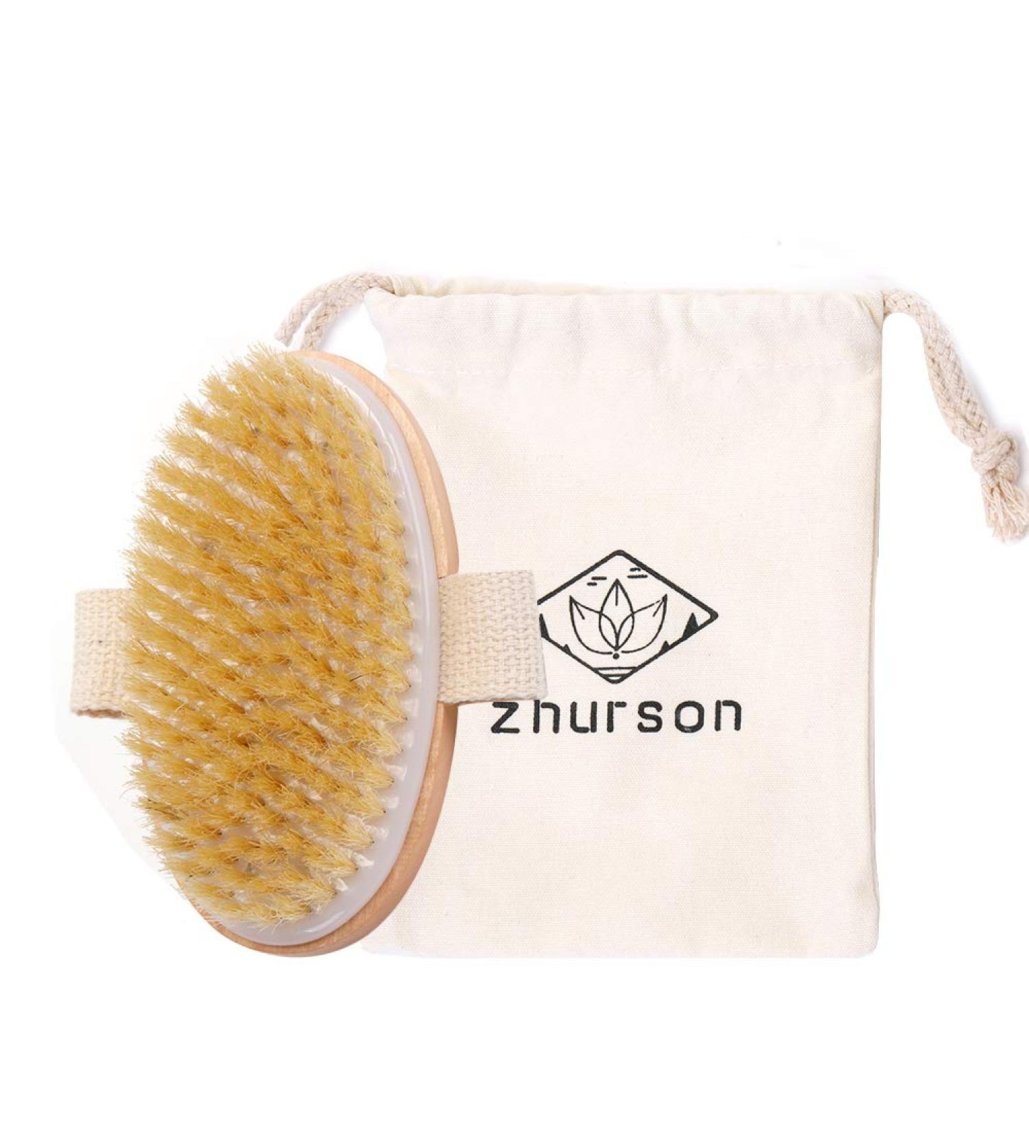 Zhurson Oval Dry Brushing Body Bath Brush - Natural Bristles for Exfoliation and Circulation Boost - Buy Online on SooperMarket.com