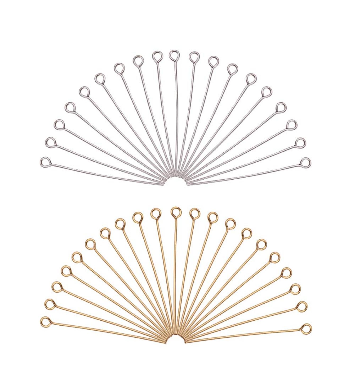 PandaHall 160pcs 40mm 304 Stainless Steel Head Pins 21 Gauge Open Eye Pins for Jewelry Making - Golden/Silver - Buy Online on SooperMarket.com