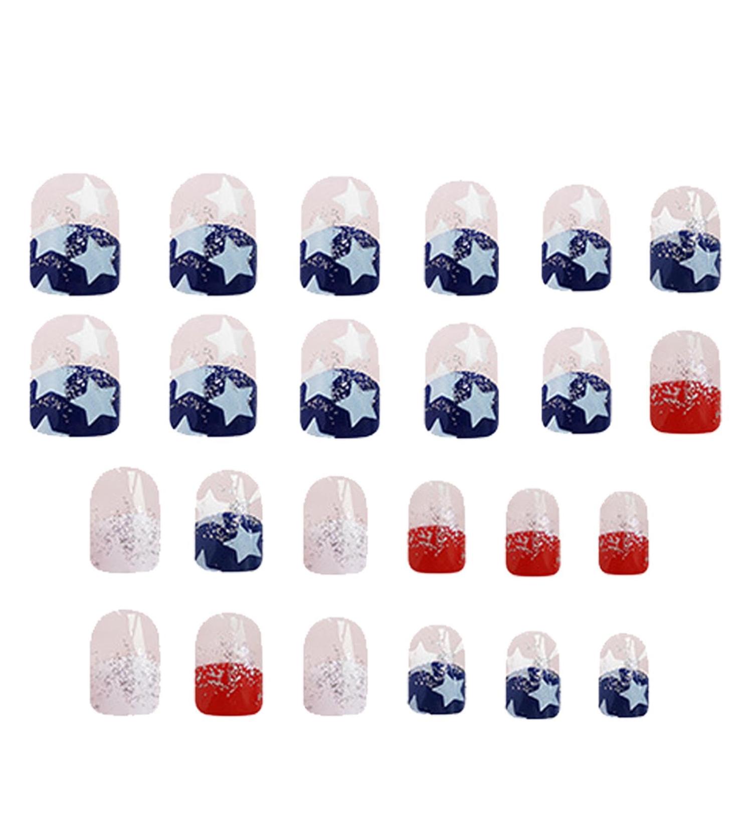 DASHIELL 4th July Fake Nails - Short Square 4th Of July Cute Stick-On Nails Cute Stick-on Nails Stars And Stripes Short Square Fake Nails For Nail Salon - Buy Online on SooperMarket.com
