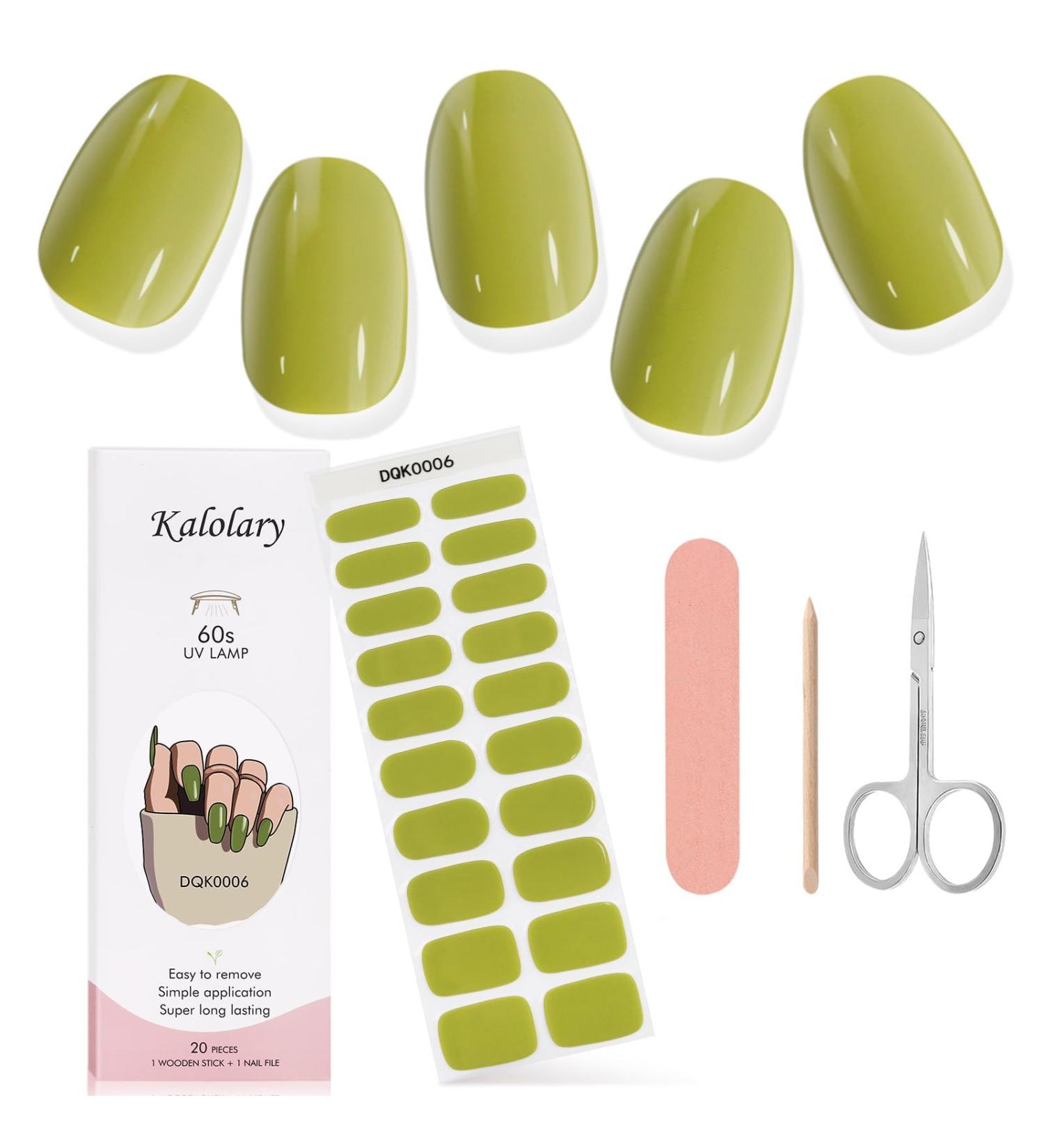 Kalolary Gel Nail Polish Strips Nail Gel Art Sticker Waterproof Full Nail Wraps Decal Sets with Scissors Nail File and Stick for Women Girls Nail Art Decor (UV/LED Lamp Required)-6 - Buy Online on SooperMarket.com