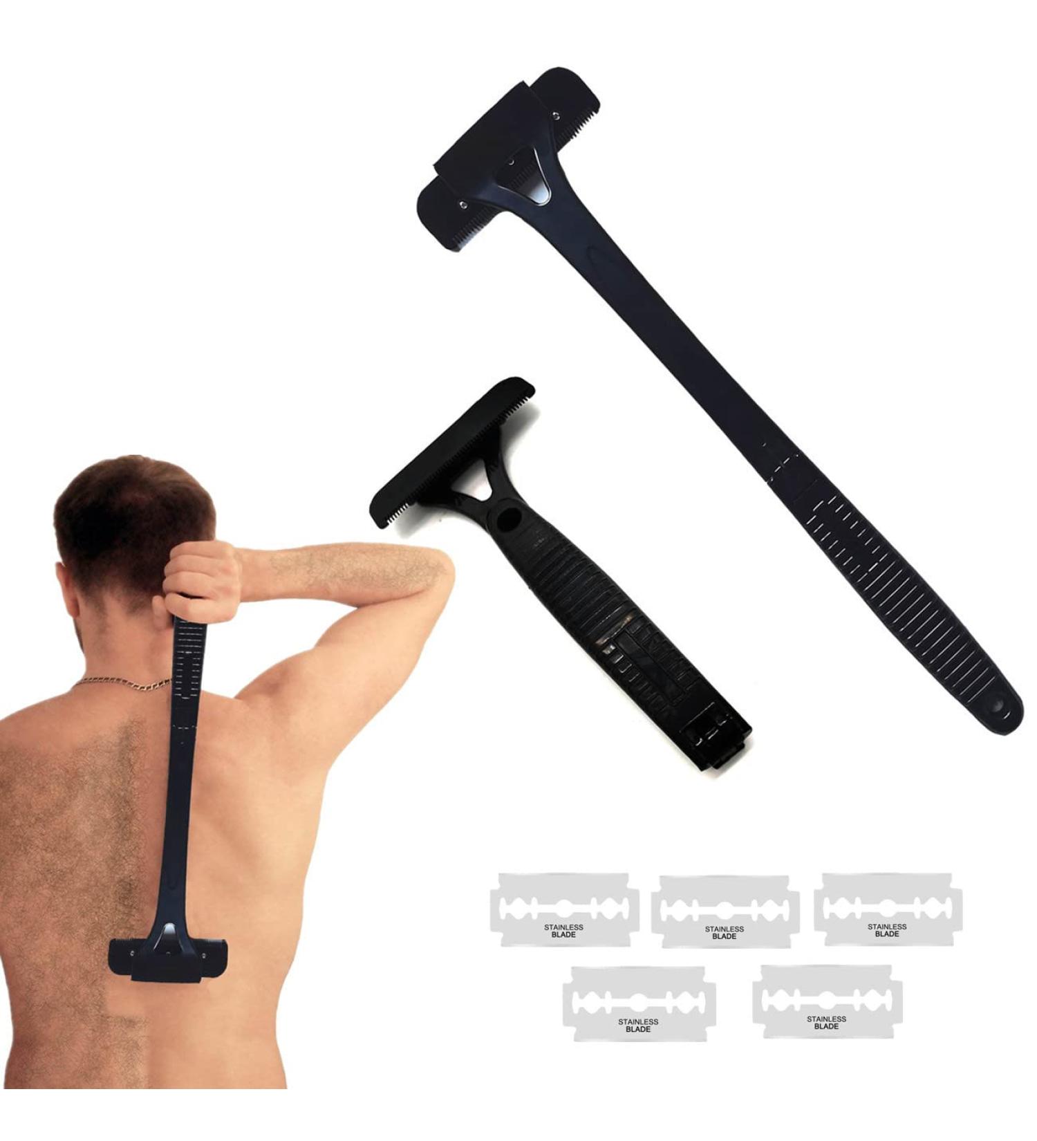 PandySarp Men's Back Shaver - Foldable Long Handle Trimmer for Body Hair - Wet/Dry Razor with Replaceable Blades - Buy Online on SooperMarket.com