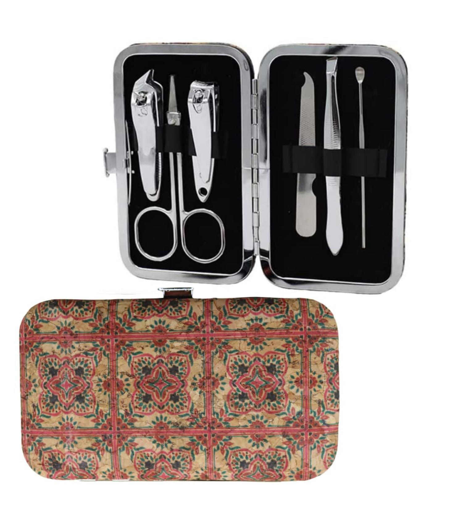 Cork Manicure Pedicure Kit 6 Pieces Stainless Steel Nail Scissors and Cuticle Tools Set with Eco-Friendly Cork Box - Buy Online on SooperMarket.com