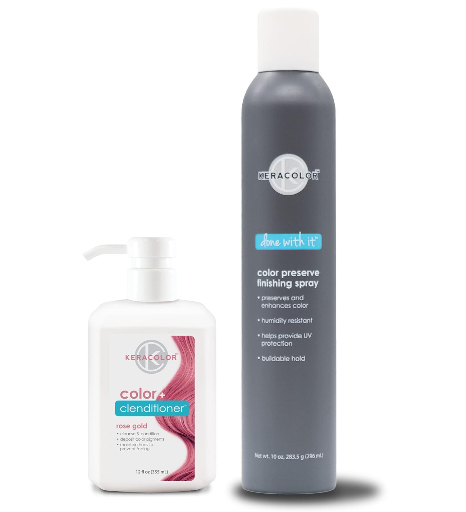 KERACOLOR Kit of 3-in-1 (Cleanse + Conditioner + Color) Rose Gold Semi-Permanent Hair Dye and Finishing Hair Spray 10oz - Buy Online on SooperMarket.com