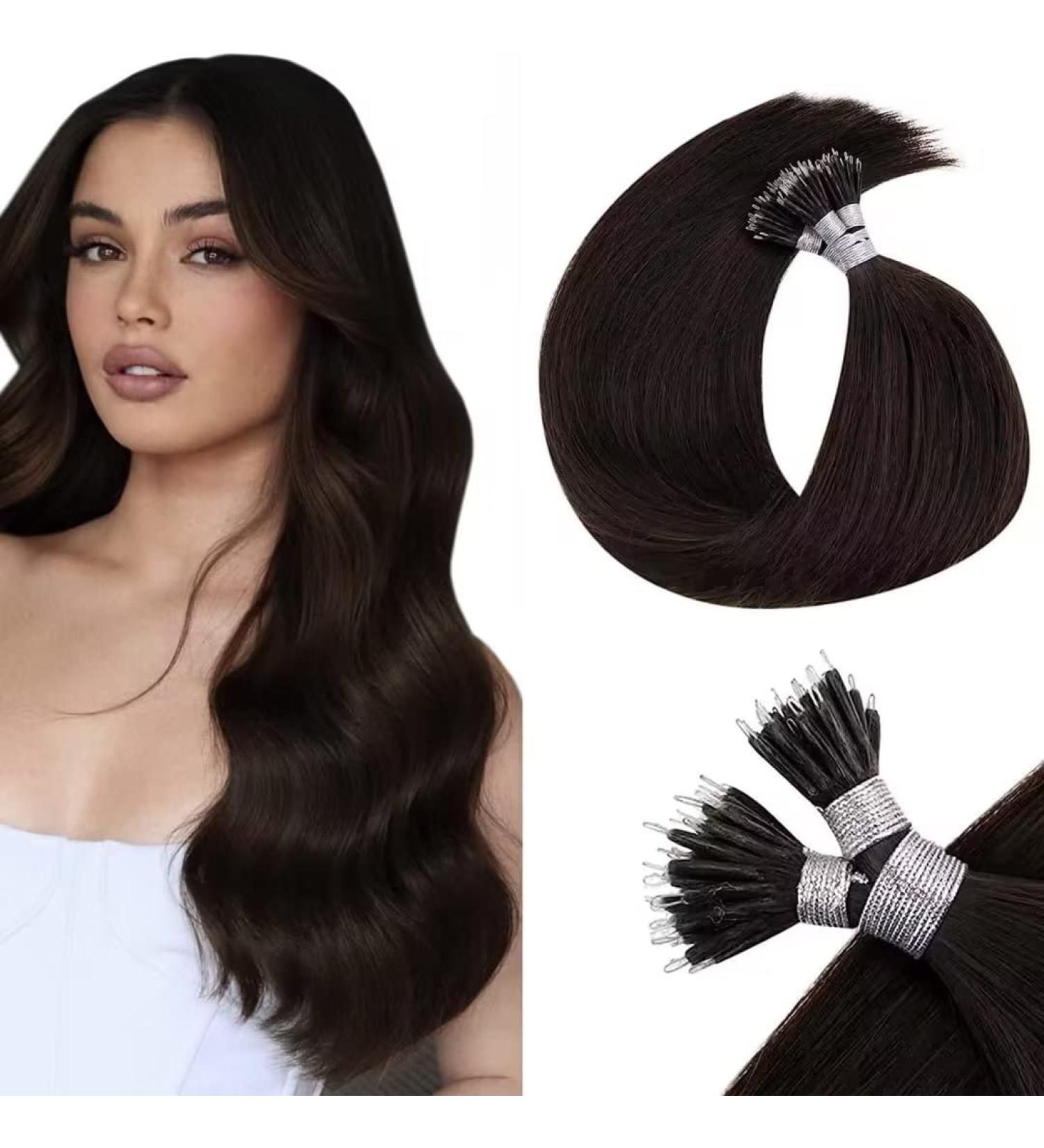 LaaVoo Nano Ring Hair Extensions 18 Inch 50s 50g Darkest Brown Nano Beads Hair Extensions Remy Straight Nano Tip Hair Extensions Real Human Hair #2 18 Inch 1.22Nano#2 - Buy Online on SooperMarket.com