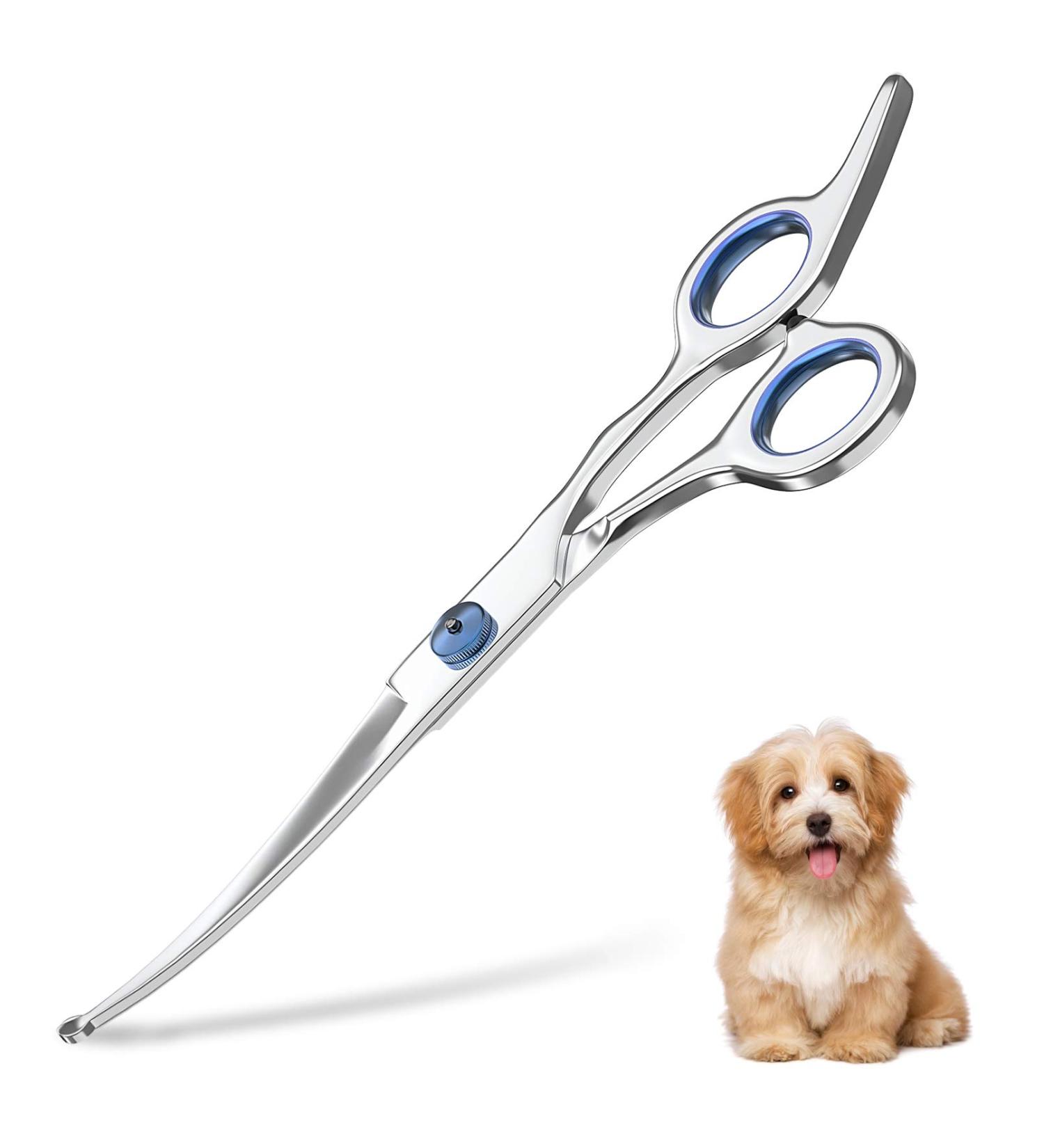 Petsvv 7 Curved Dog Grooming Scissors | Safety Round Tips | Lightweight Professional Shears for Dogs & Cats | Stainless Steel | Blue - Buy Online on SooperMarket.com