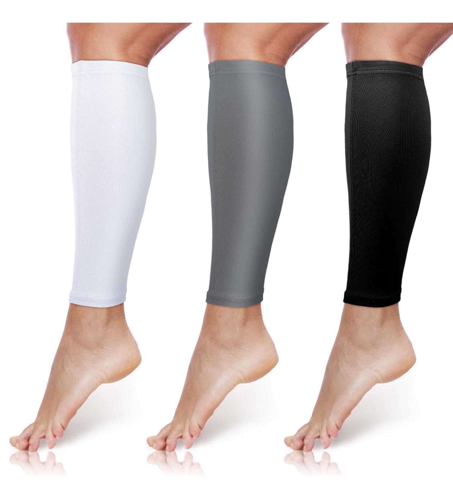 3 Pairs Medium Calf Compression Sleeves for Men and Women - Black White Gray Running Leg Sleeves - Footless Compression Socks for Athletes - Ideal for Football, Cycling - Size Medium - Buy Online on SooperMarket.com