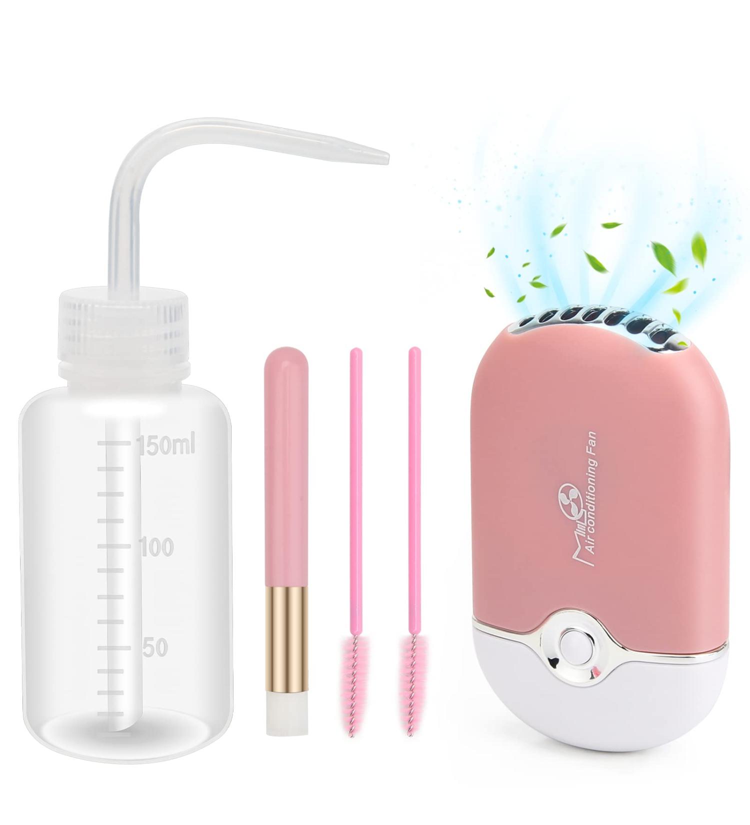 5 Pcs Eyelash Fan Kit - Mini Portable USB Rechargeable Cooling Fan & Lash Cleanser Set - Buy Online on SooperMarket.com
