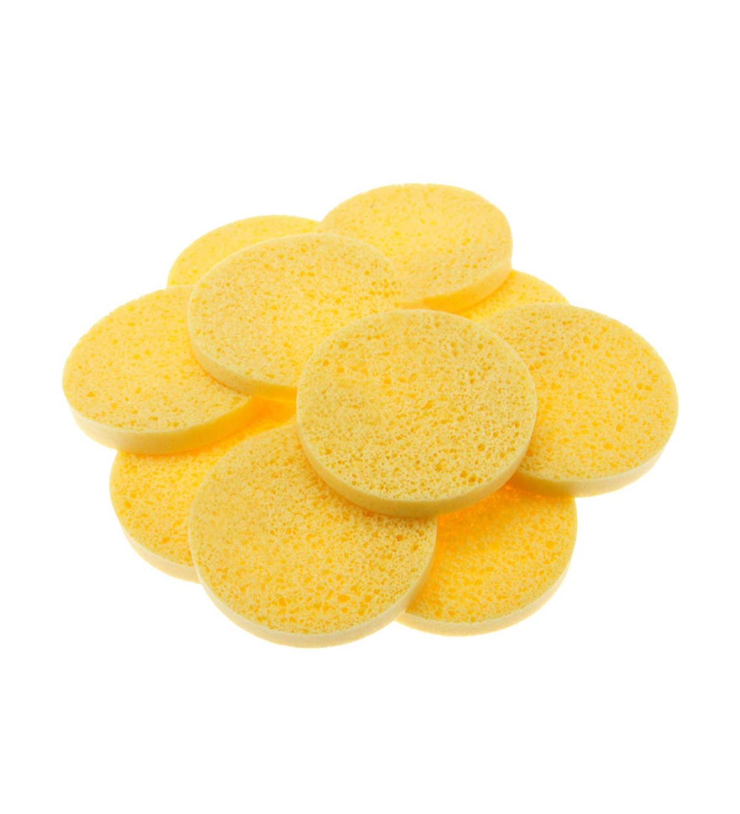 12pcs Facial Wooden Sponges - Compact Round Beauty Makeup Tools | Perfect for All Skin Tones - Yellow - Buy Online on SooperMarket.com
