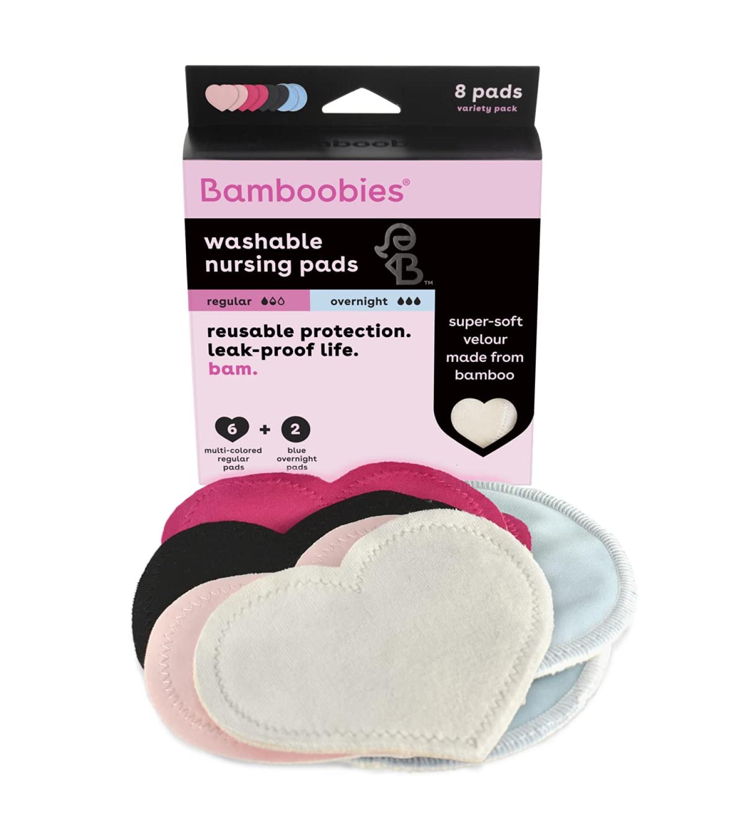 Bamboobies Nursing Pads Multi-Color Pack - 4 Pairs Reusable & Washable, Leak-Proof Breastfeeding Pads - 3 Regular & 1 Overnight Pair - 8 Count - Buy Online on SooperMarket.com